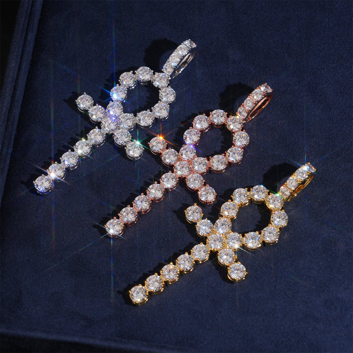 6MM Cubic Zirconia Cz Ankh Cross Pendant