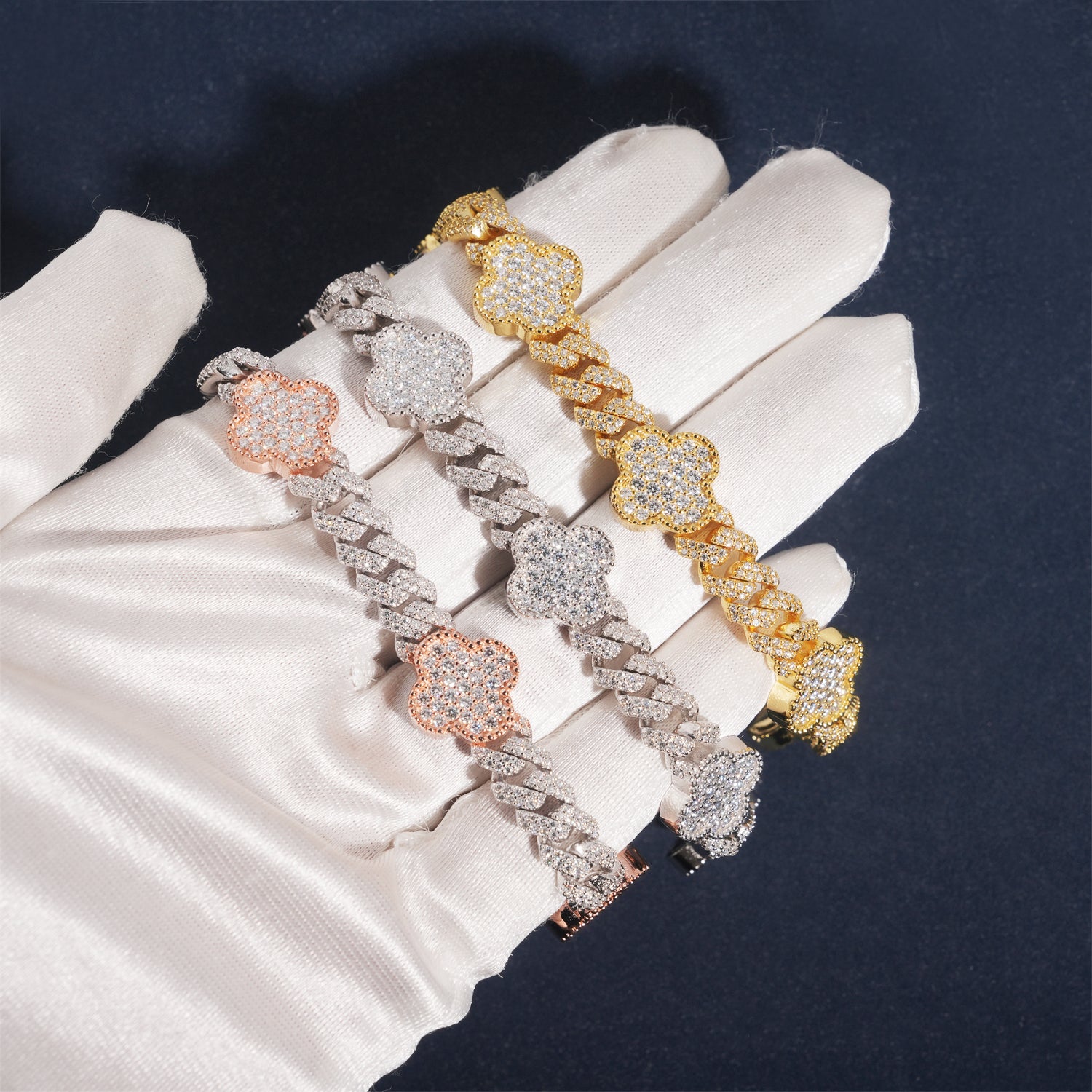 Stylish Hot Sell Iced Out 8MM Clover Cuban Link Bracelet