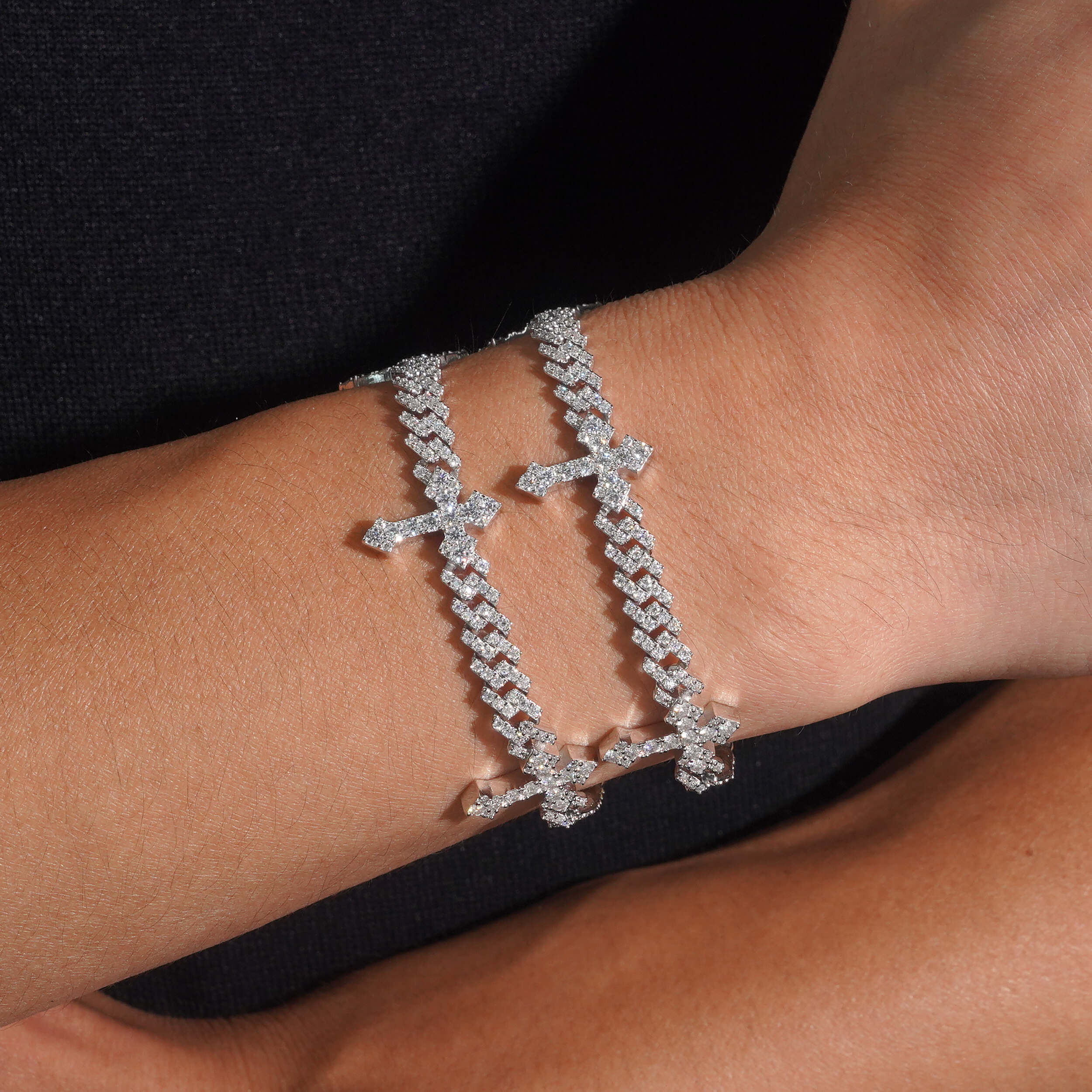 Hip Hop Iced Out 6MM Cuban Cross Charm Men Bracelet