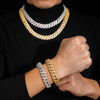 15MM Three Rows Prong Set Iced Out Hip Hop Cuban Link Chain Necklace