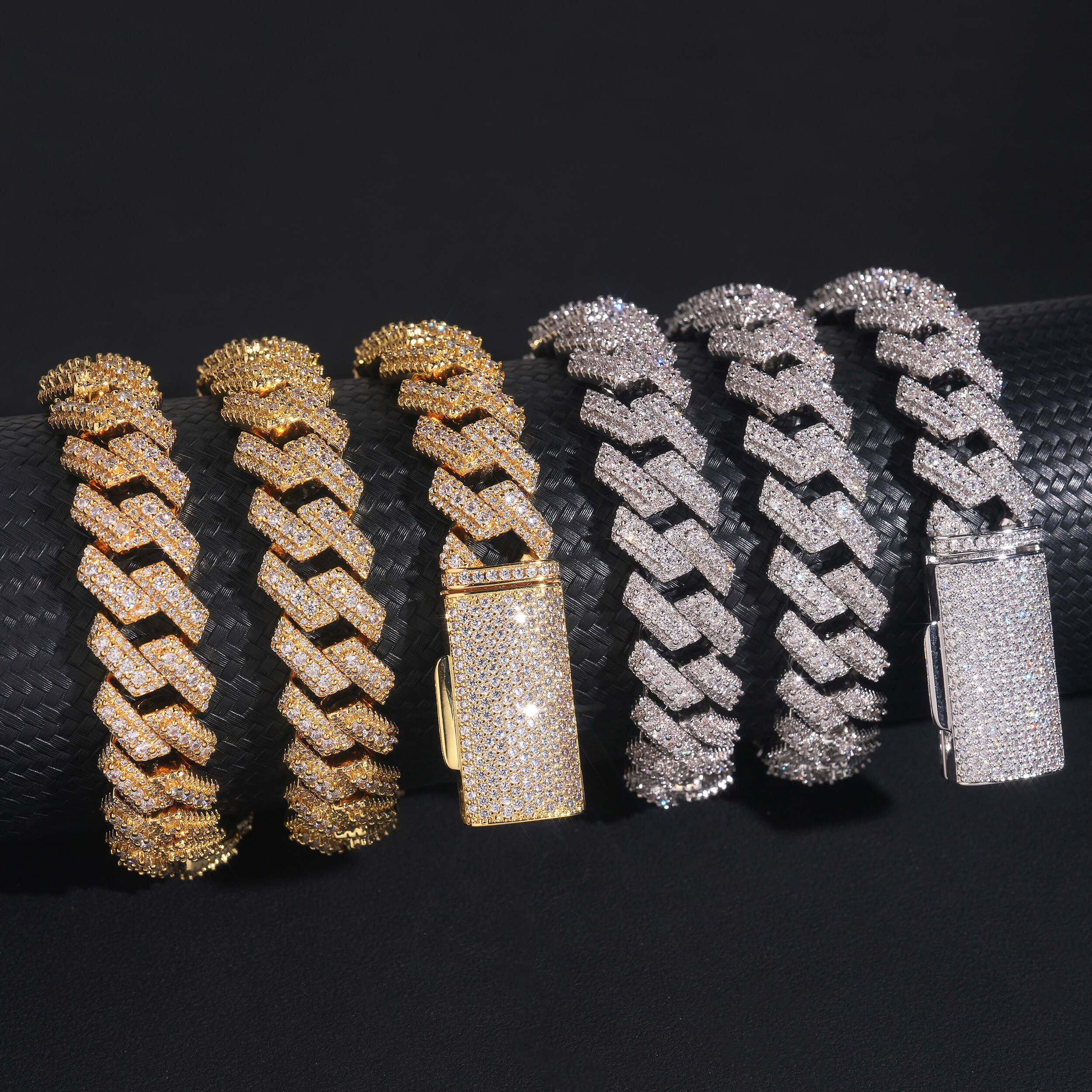 15MM Three Rows Prong Set Iced Out Hip Hop Cuban Link Chain Necklace
