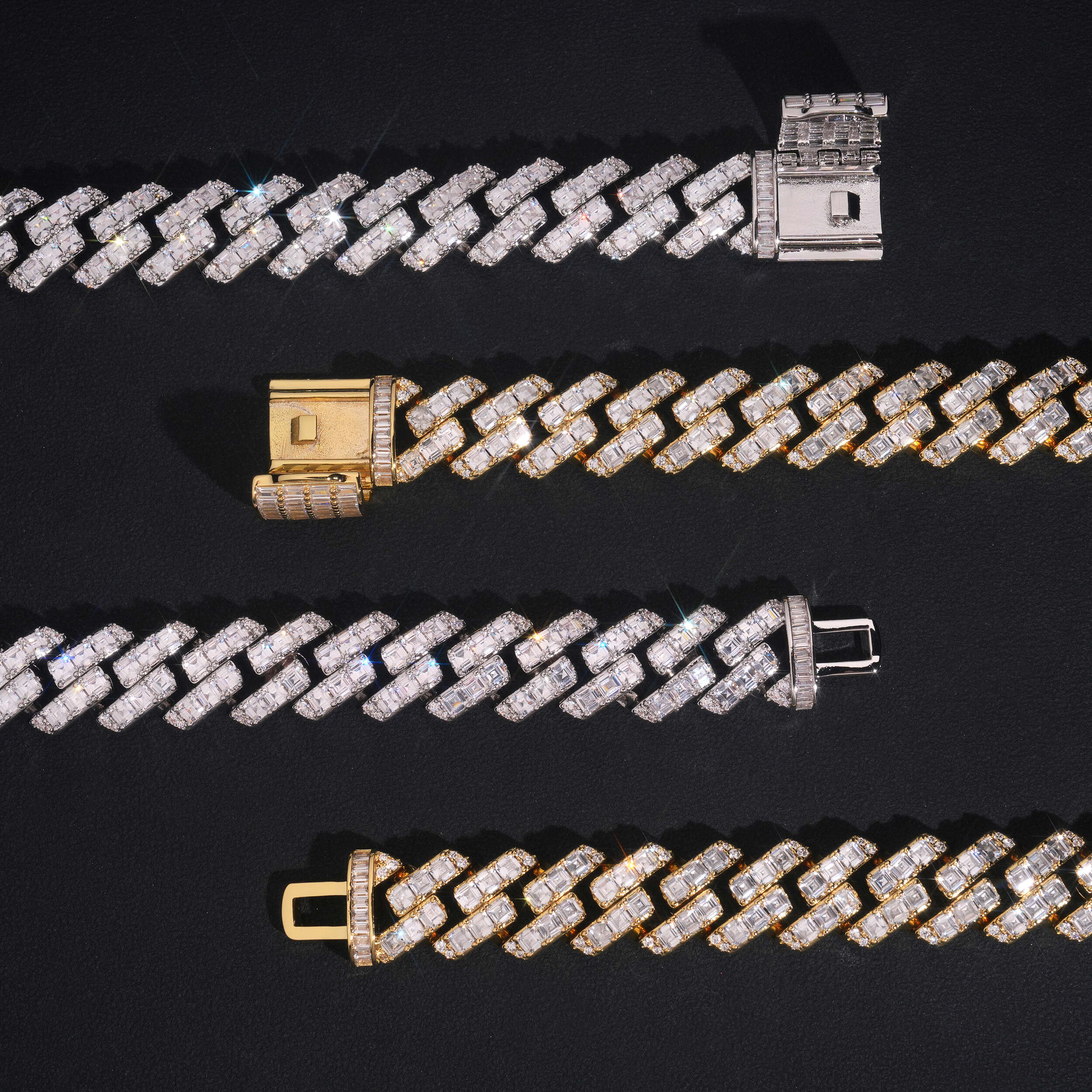 Iced Out Hip Hop Jewelry 15MM Baguette Diamond Cuban Chain Necklace