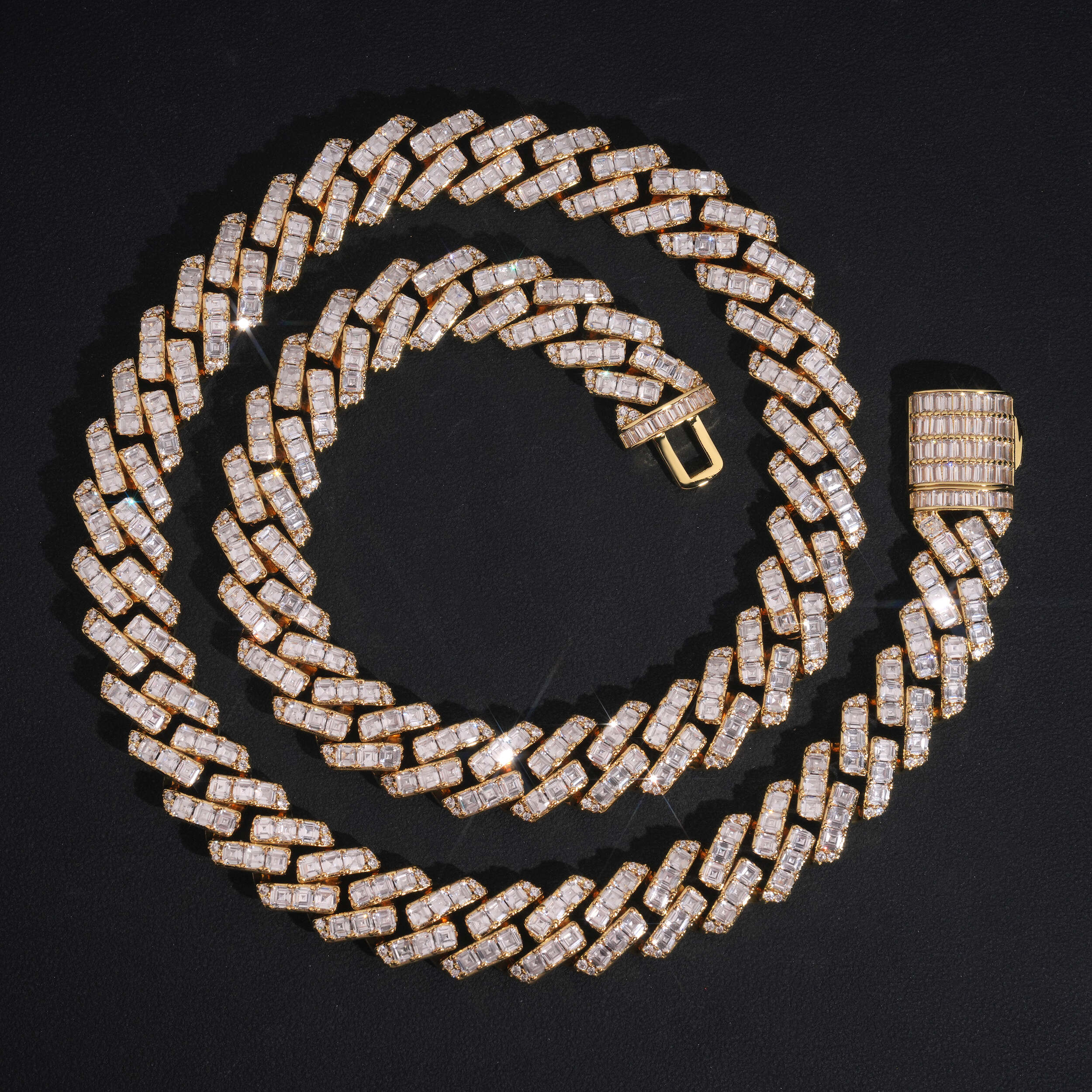 Iced Out Hip Hop Jewelry 15MM Baguette Diamond Cuban Chain Necklace