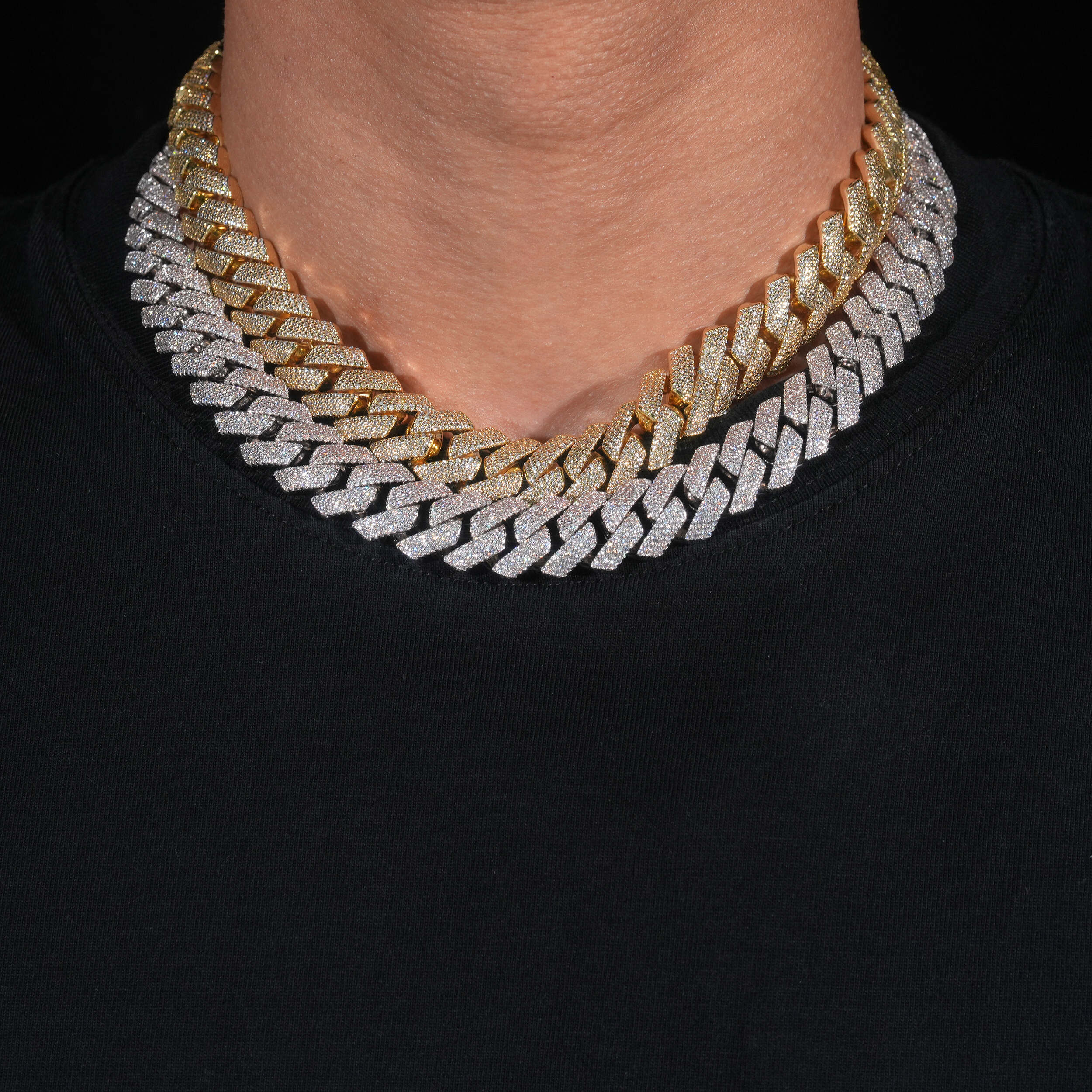 Hip Hop Iced Out 15MM 4 Rows Prong Set Cuban Link Chain Necklace