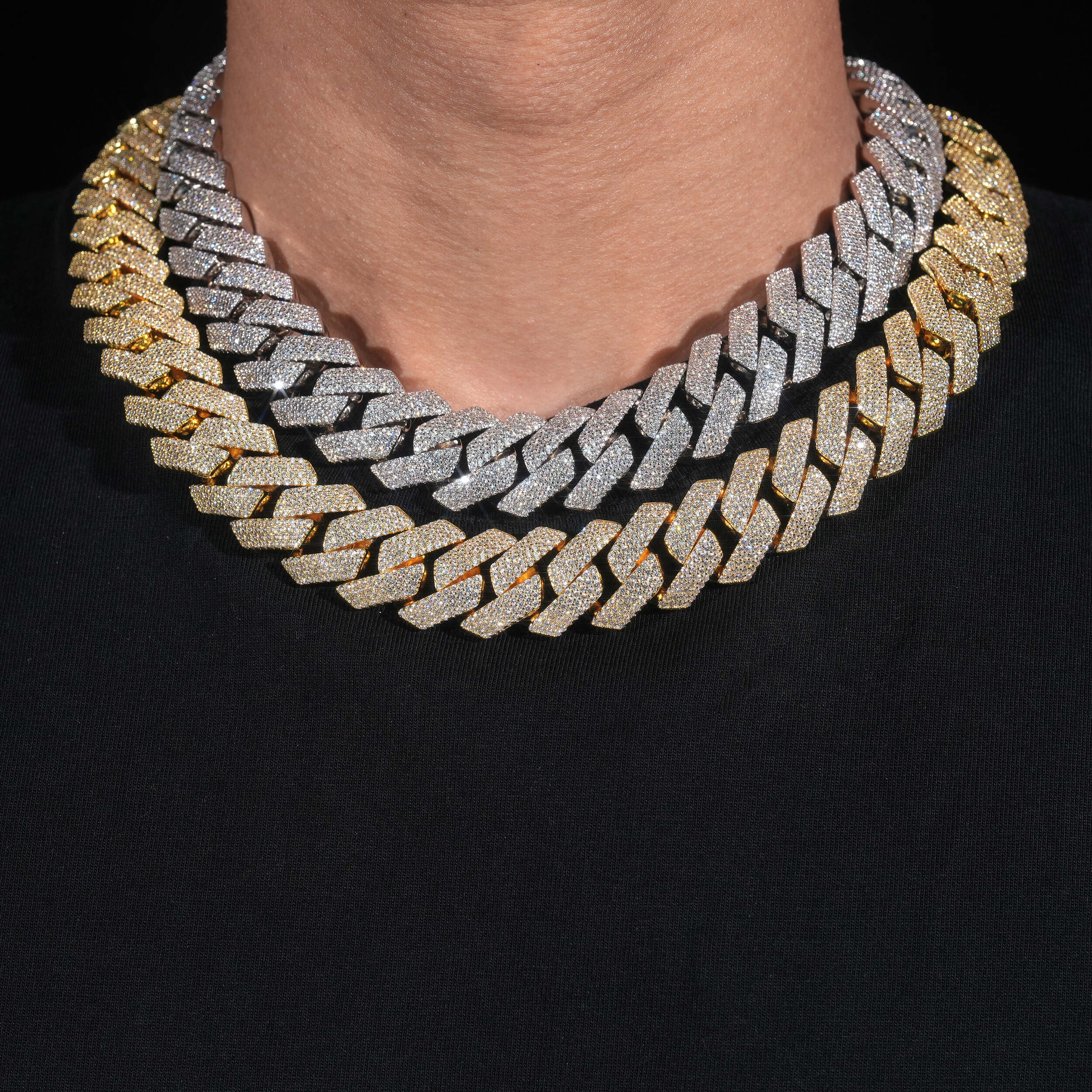 Iced Out Hip Hop Jewelry Four Rows 20MM Prong Set Cuban Link Chain Necklace