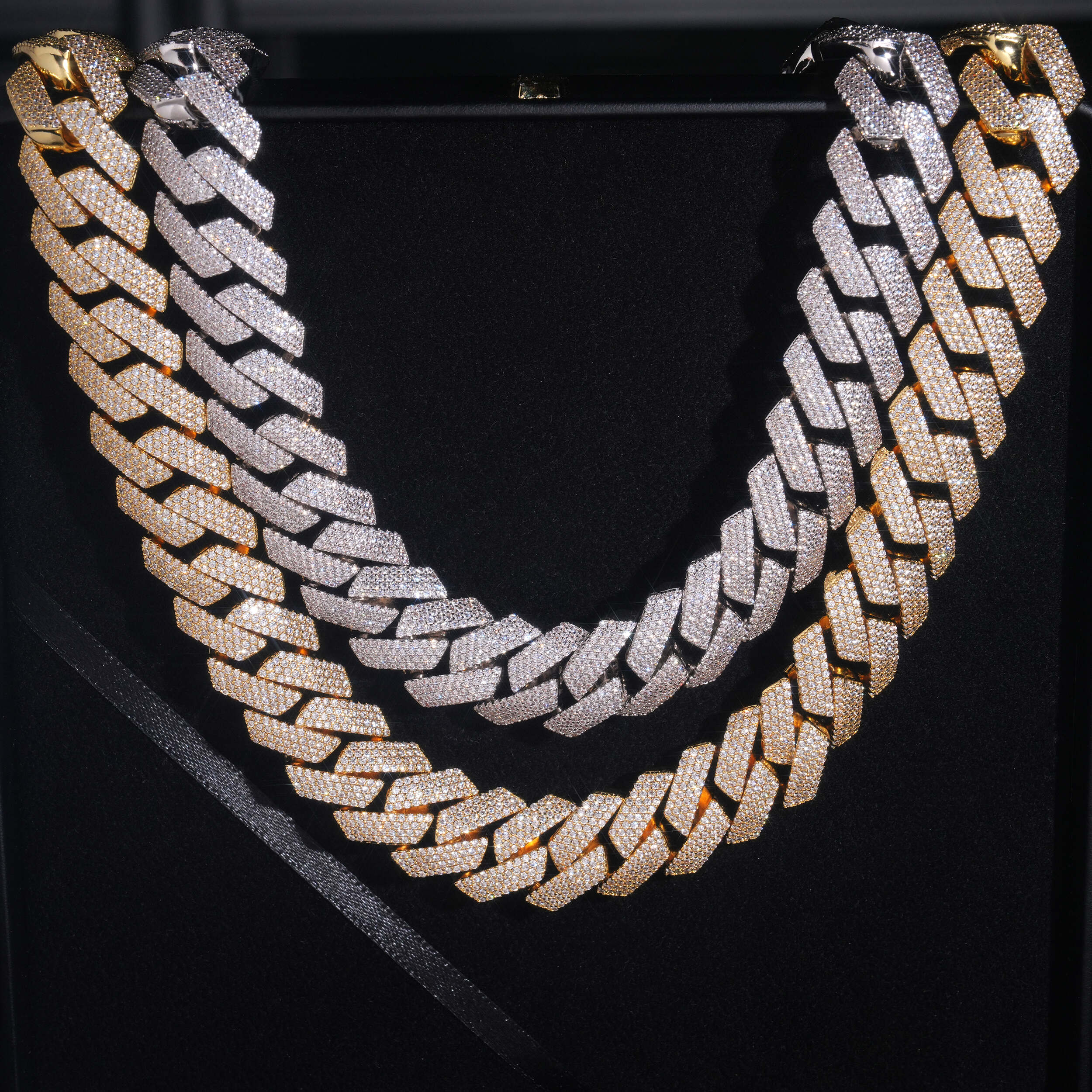 Iced Out Hip Hop Jewelry Four Rows 20MM Prong Set Cuban Link Chain Necklace