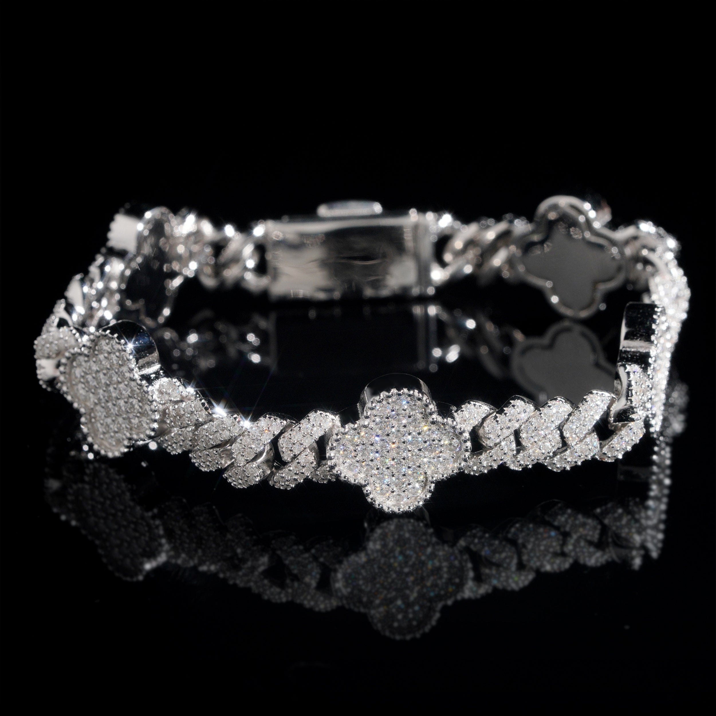 Stylish Hot Sell Iced Out 8MM Clover Cuban Link Bracelet