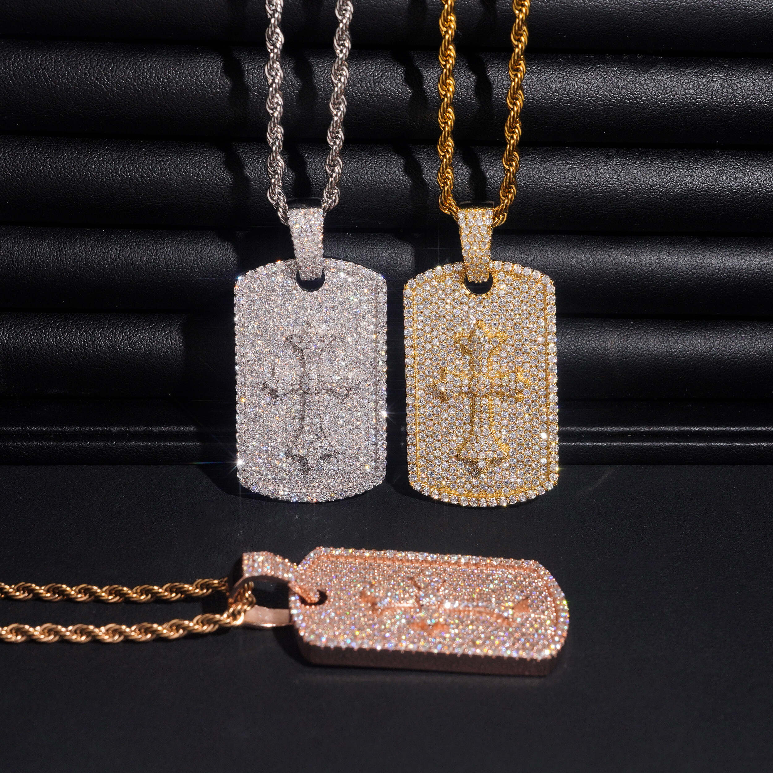 Iced Out Men Hip Hop Jewelry Cross Dog Tag Pendant