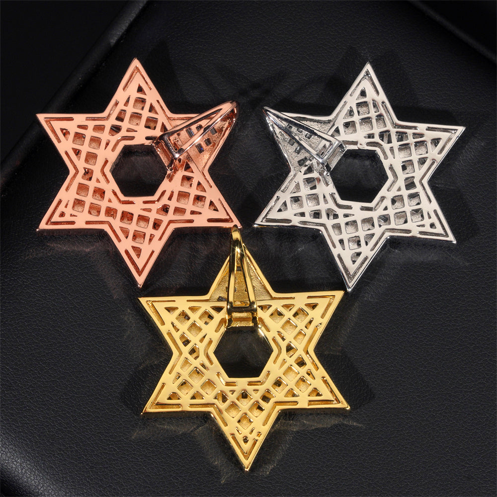 Iced Out Baguette Diamond Cut David Star Pendant