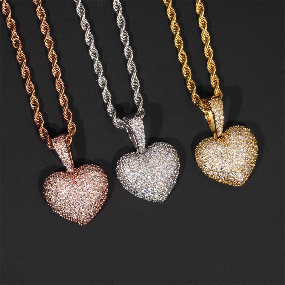 Stylish Iced Out Cubic Zirconia Heart Shaped Pendant