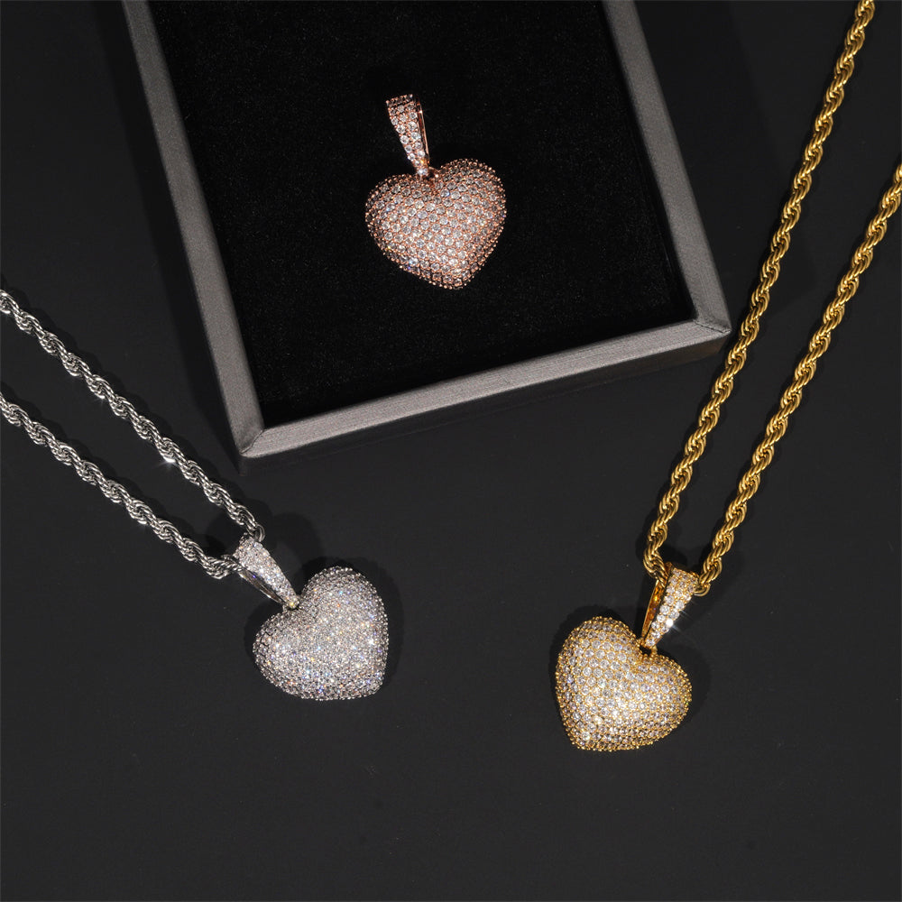 Stylish Iced Out Cubic Zirconia Heart Shaped Pendant