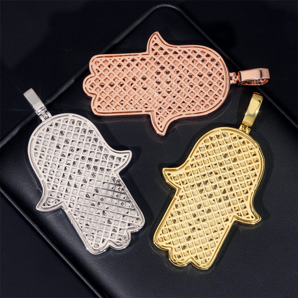 Large Size Baguette Cut Cubic Zirconia Hamsa Pendant