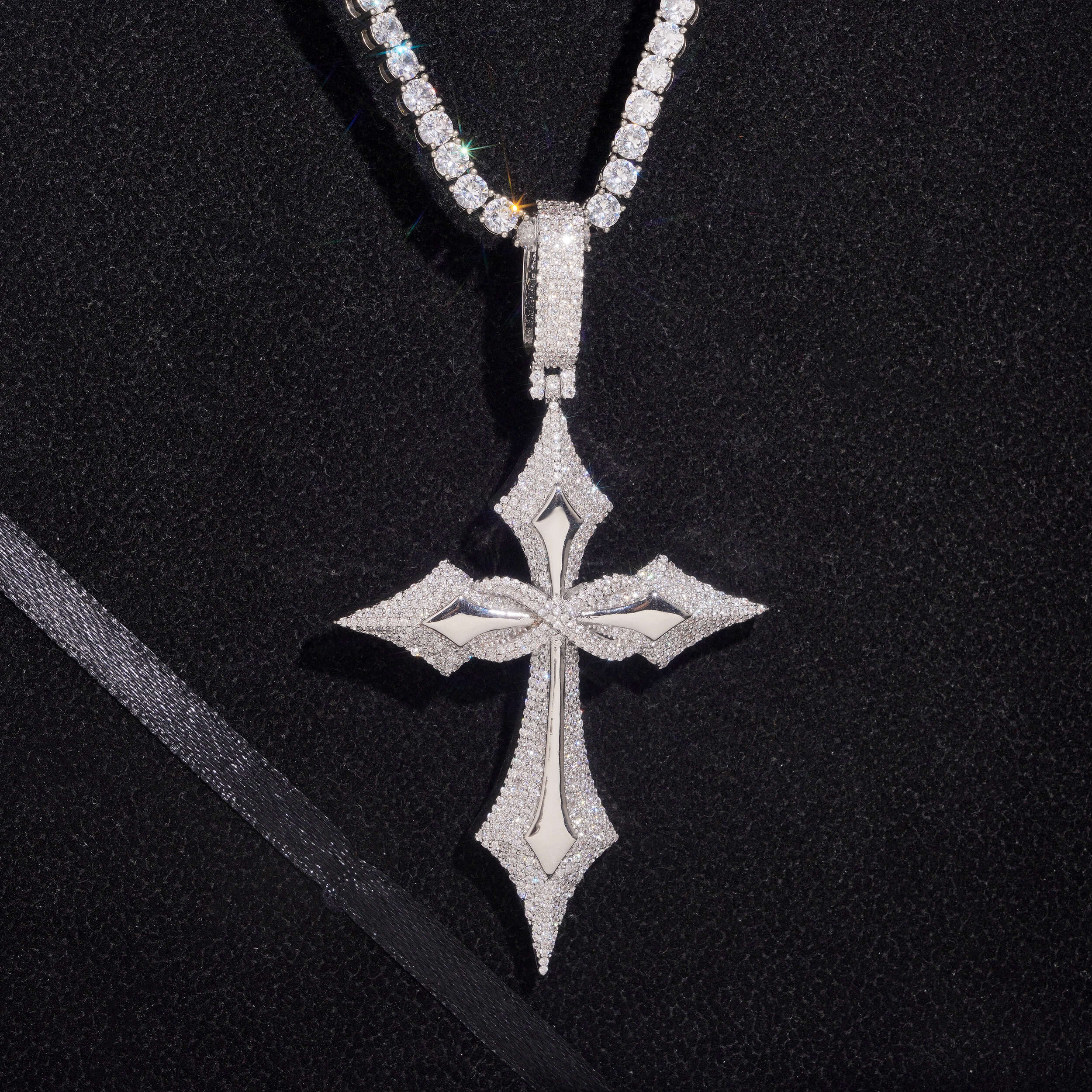 Iced Out Micro Pave Cubic Zirconia Cross Pendant Charm