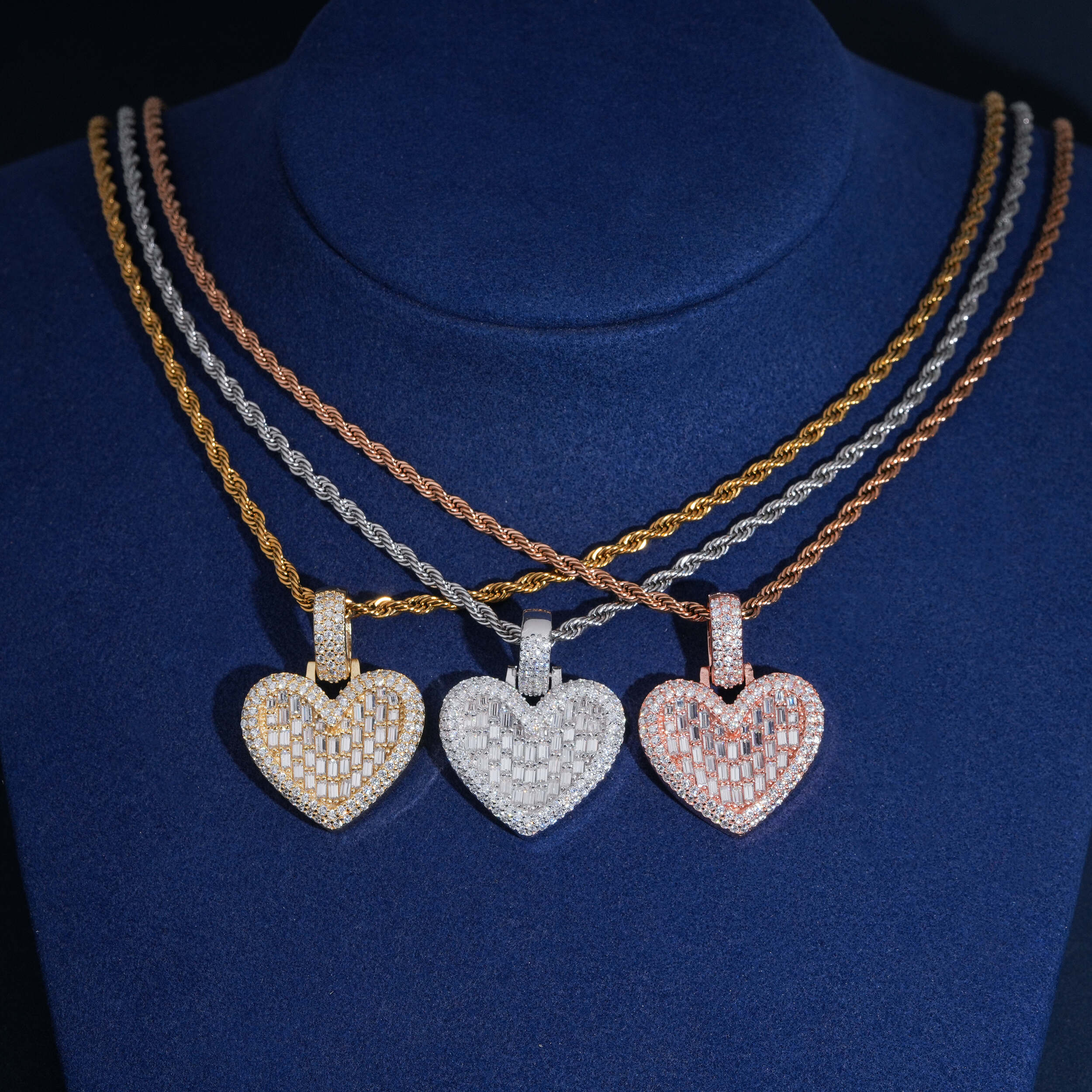 Baguette Diamond Heart Shaped Charm Pendant Iced Out