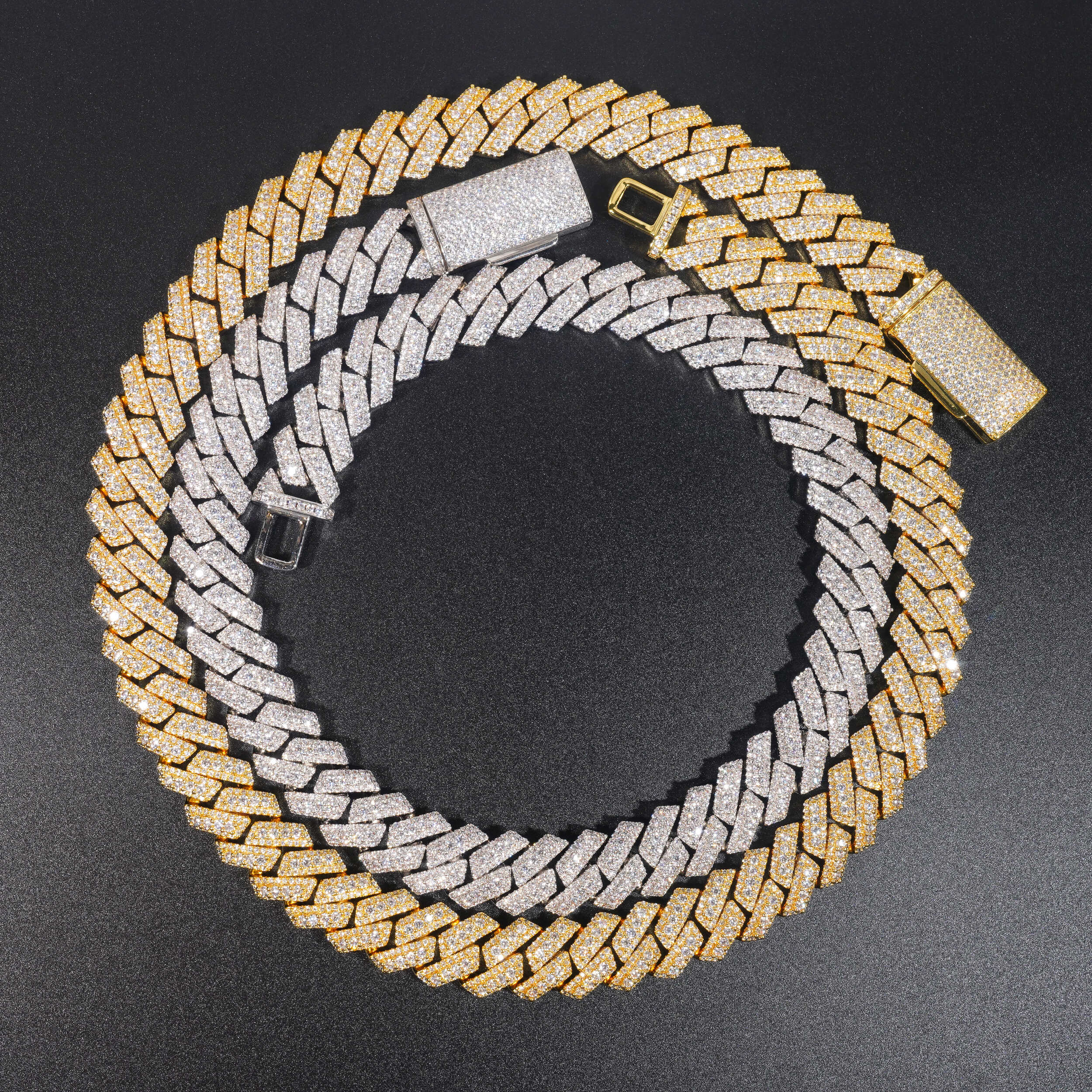 15MM Three Rows Prong Set Iced Out Hip Hop Cuban Link Chain Necklace
