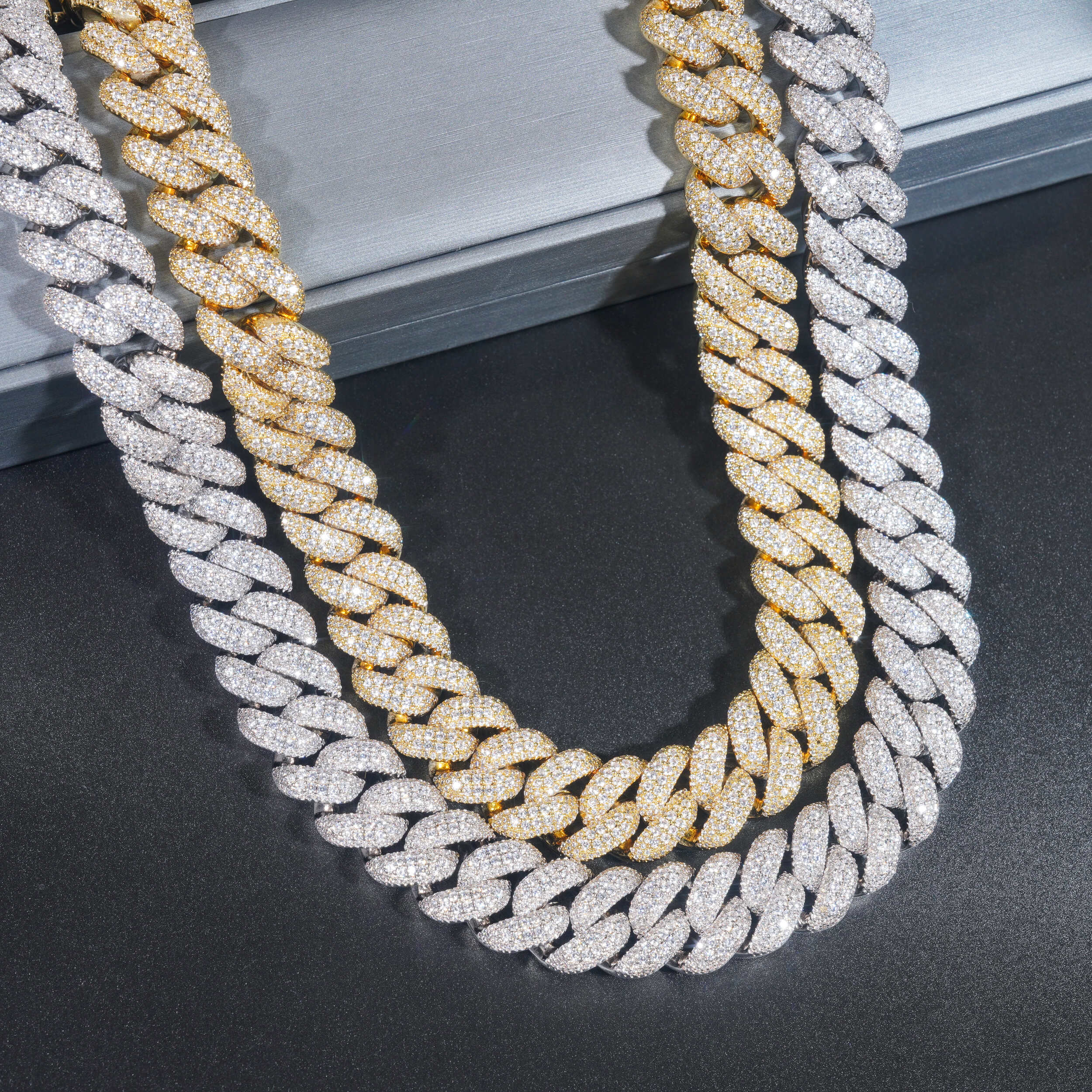 Hip Hop Iced Out 18MM Raised Stone Miami Cuban Link Chain Necklace