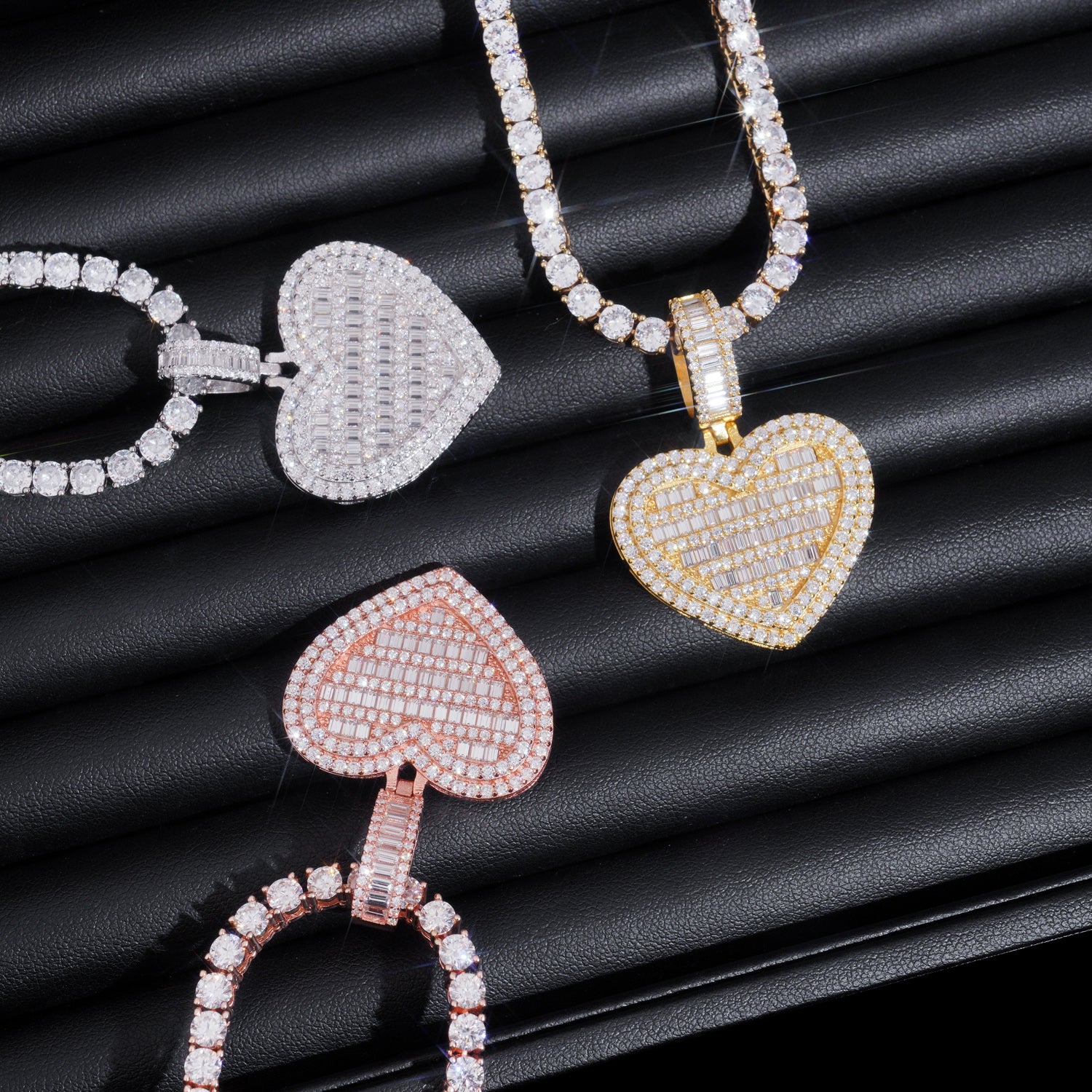 Stylish Baguette Diamond Heart Shaped Pendant For Unisex