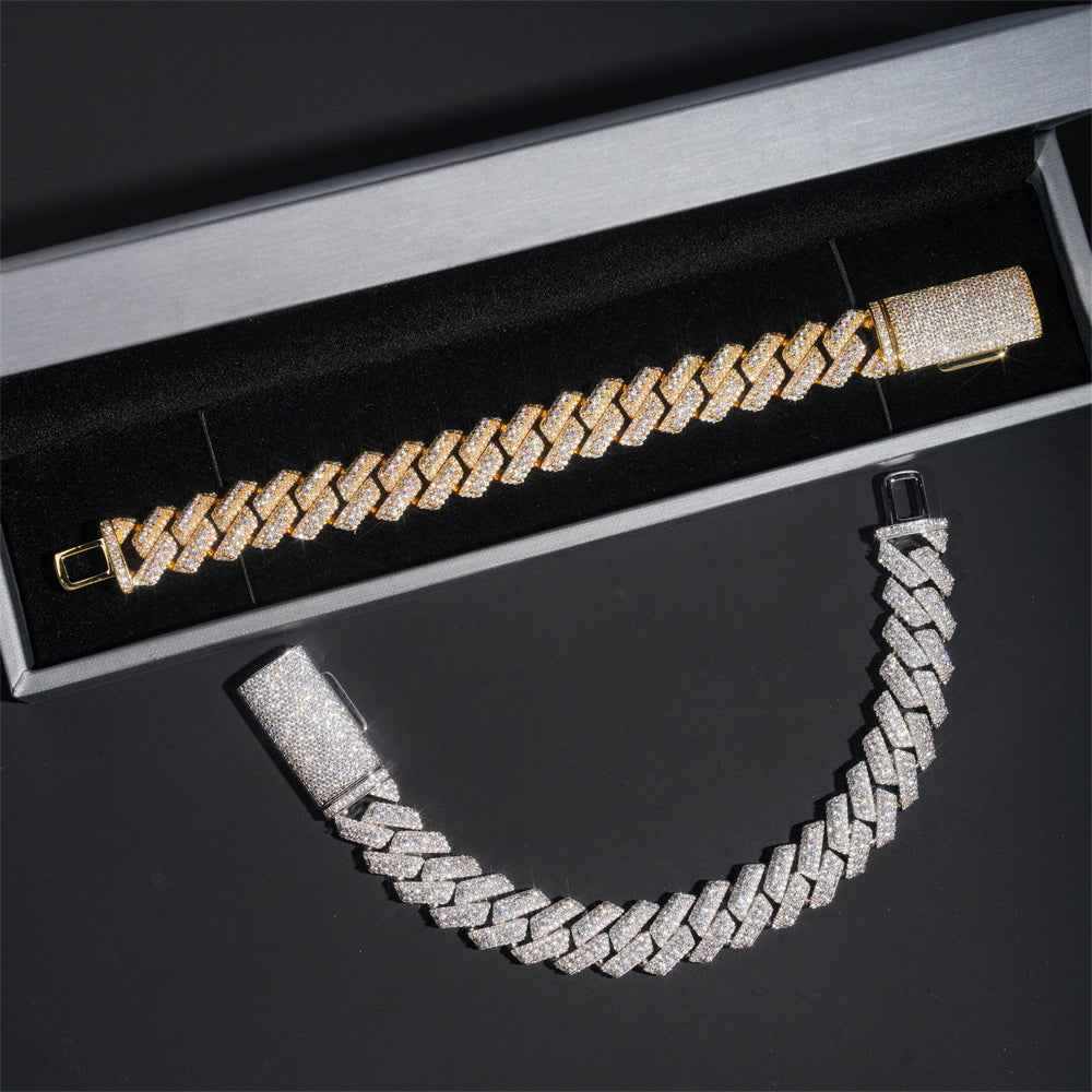 15MM Three Rows Iced Out Men Cuban Link Bracelet