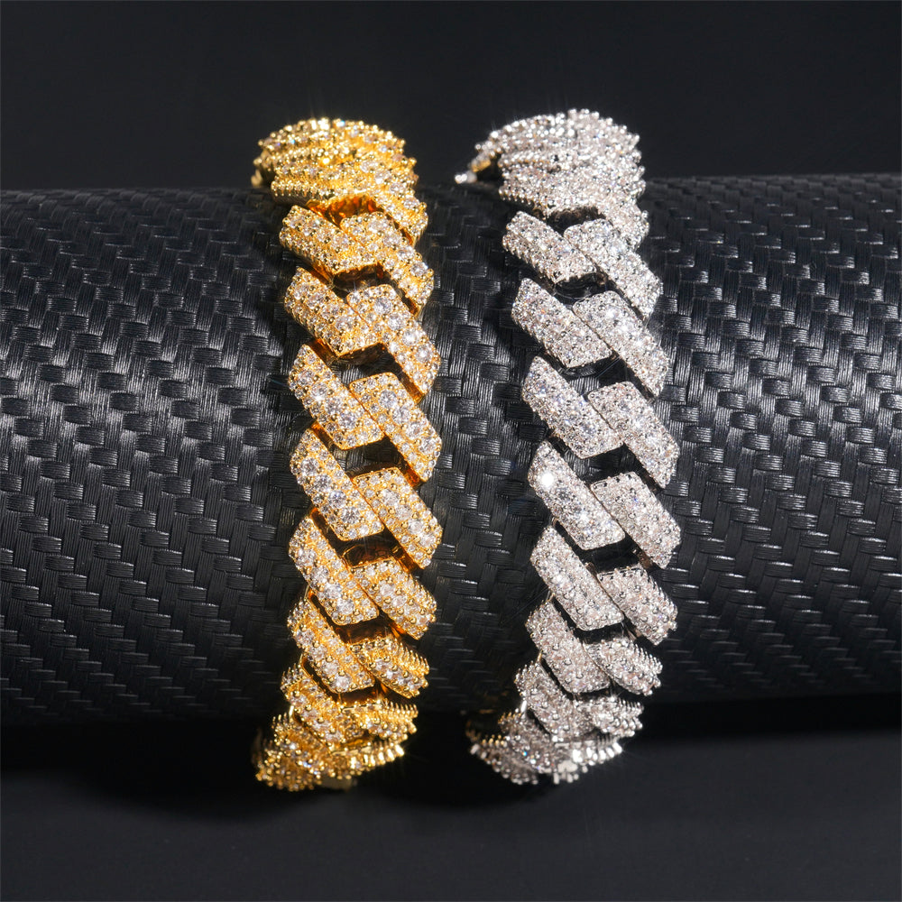 15MM Three Rows Iced Out Men Cuban Link Bracelet