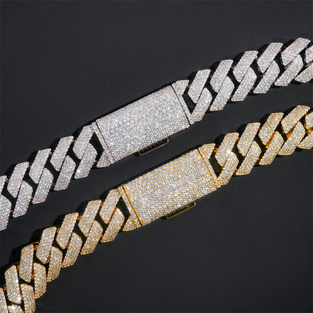 18MM Four Rows Prong Set Cubic Zirconia Iced Out Cuban Chain Necklace