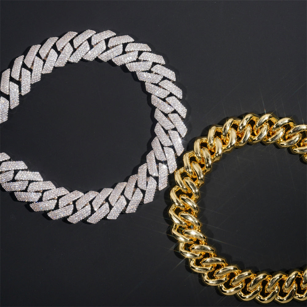 18MM Four Rows Prong Set Cubic Zirconia Iced Out Cuban Chain Necklace