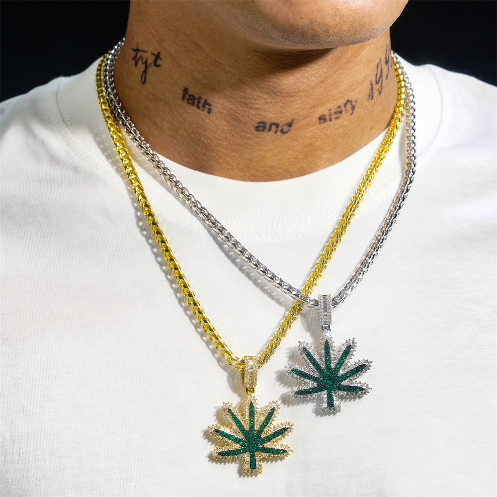Micro Pave Hip Hop Iced Out Cz Leaf Pendant