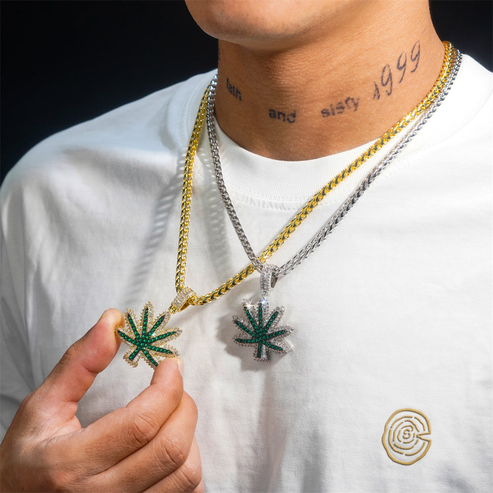 Micro Pave Hip Hop Iced Out Cz Leaf Pendant