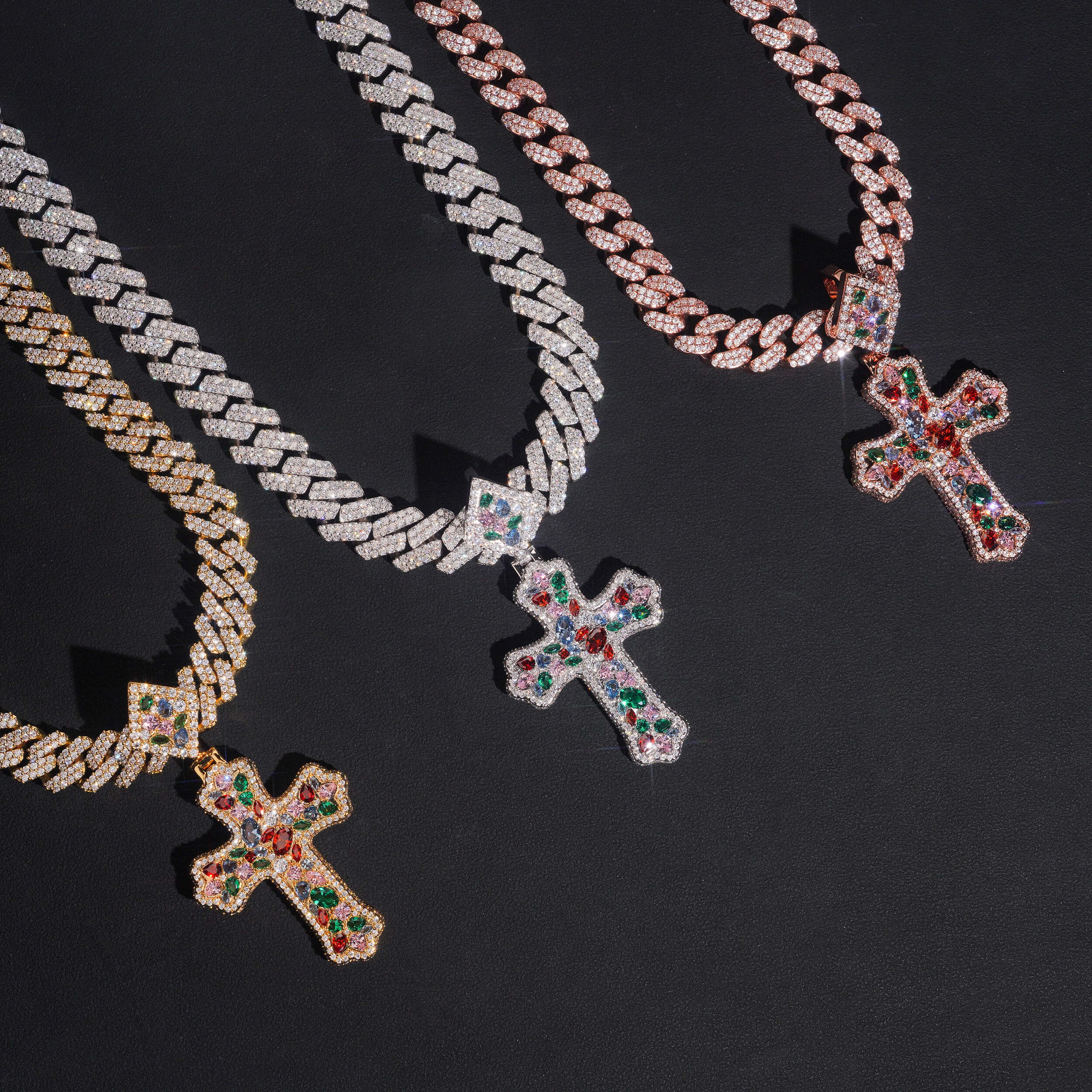 Fancy Cut Color Mix Cross Pendant Iced Out Men Jewelry