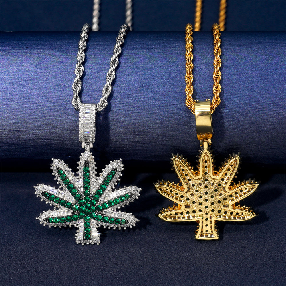 Micro Pave Hip Hop Iced Out Cz Leaf Pendant