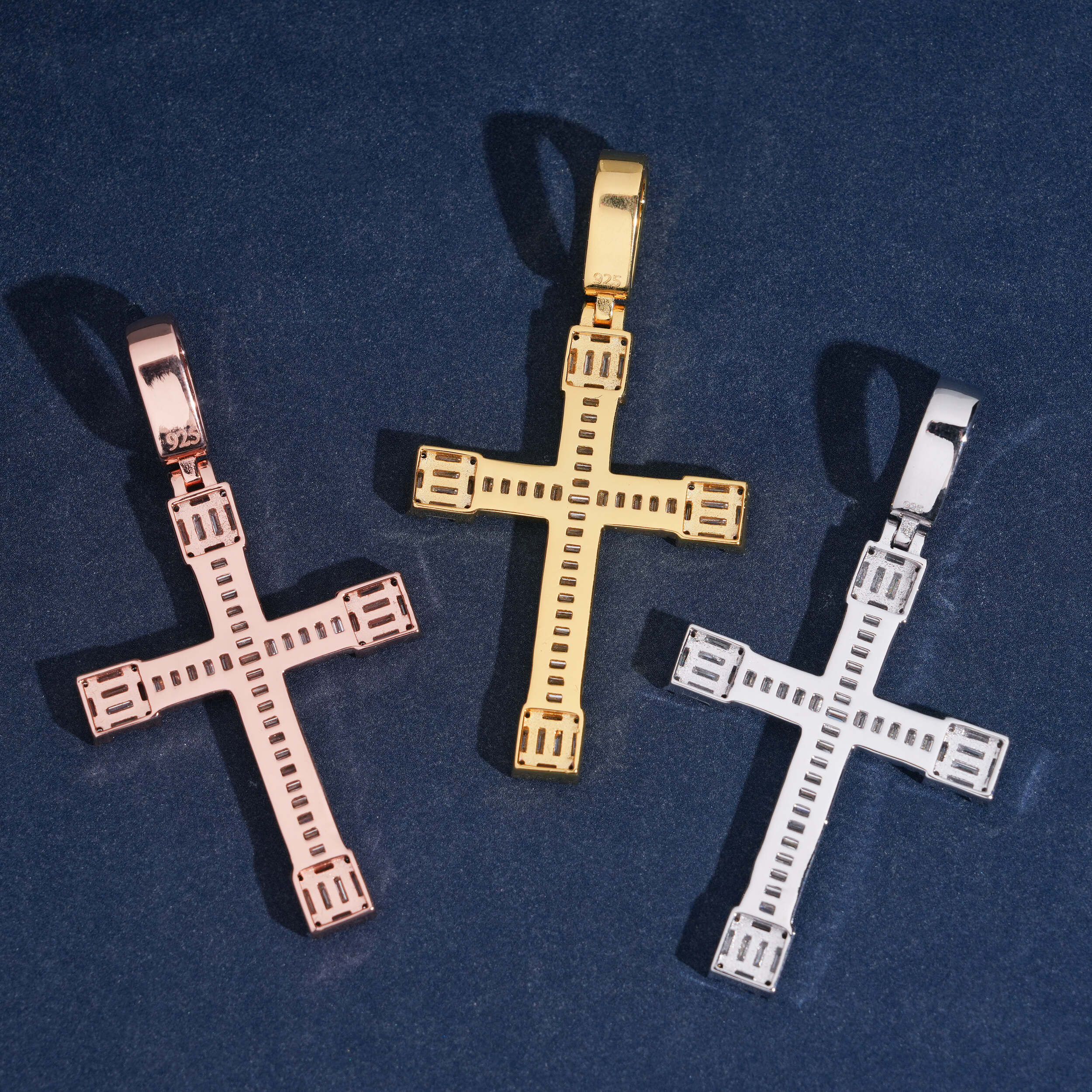 Classic Baguette Cut Cz Diamond Cross Pendant Charm Unisex