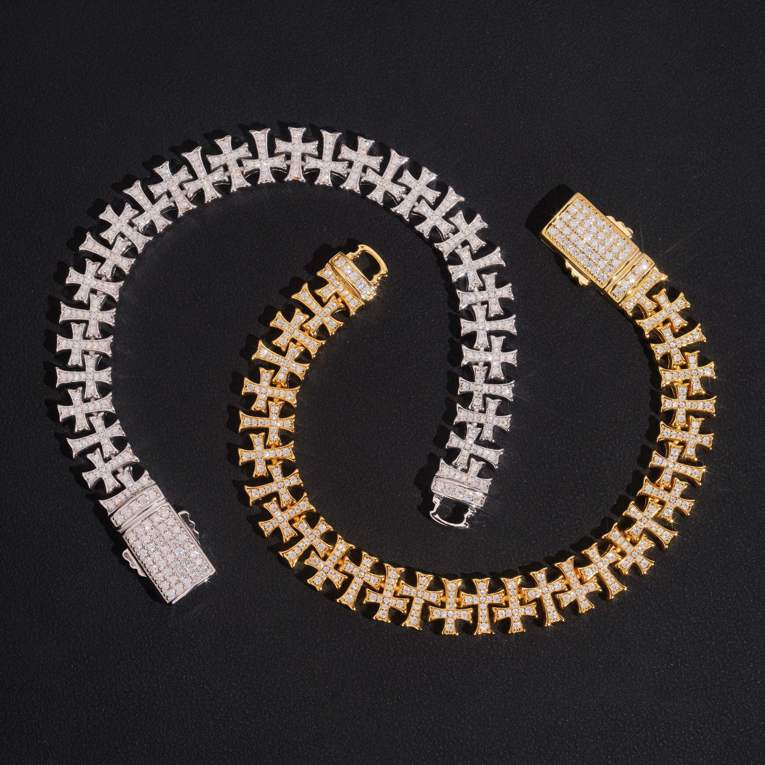 Men Iced Out Cubic Zirconia Cross Link Bracelet