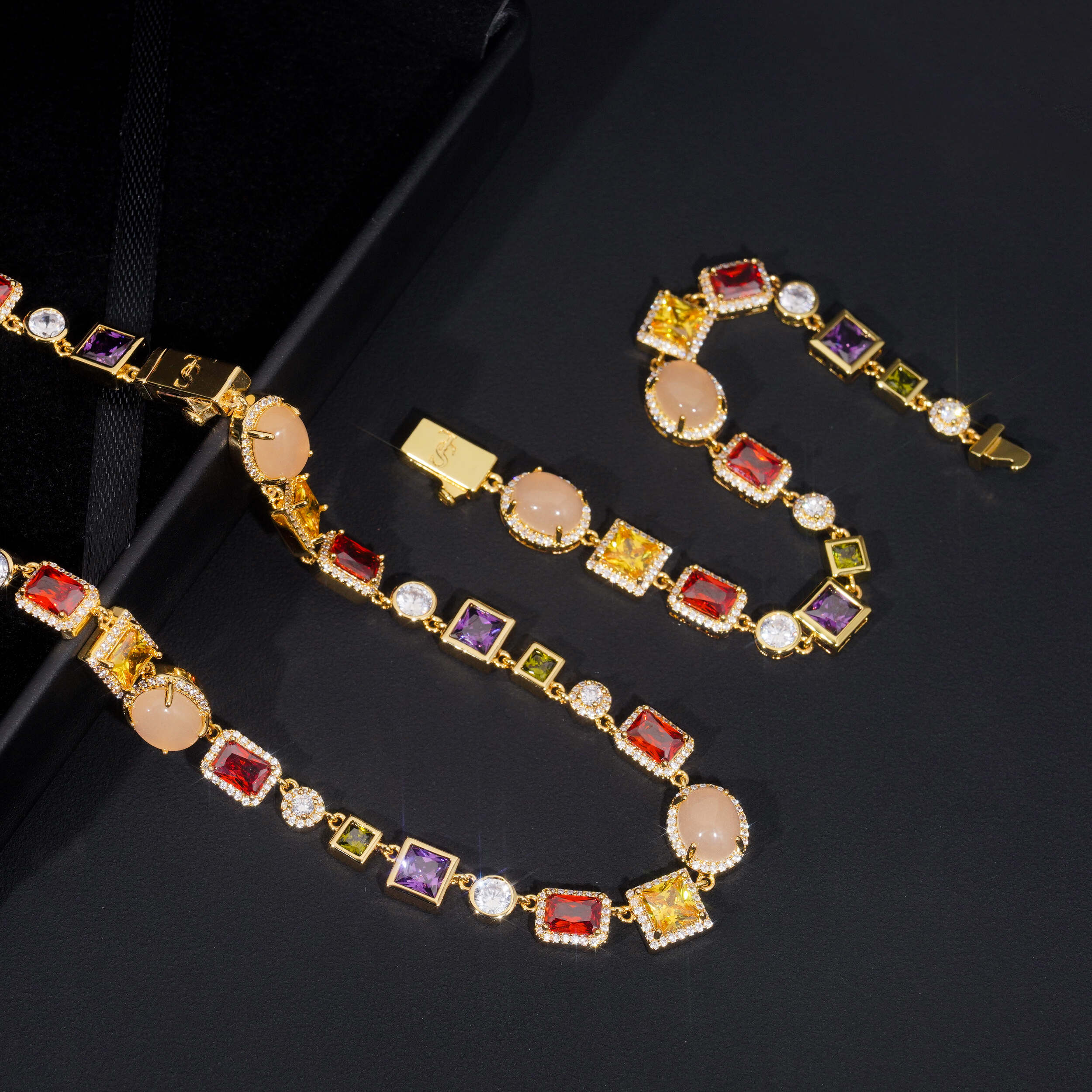 Multi Color Cubic Zirconia Tennis Bracelet Gold Plated