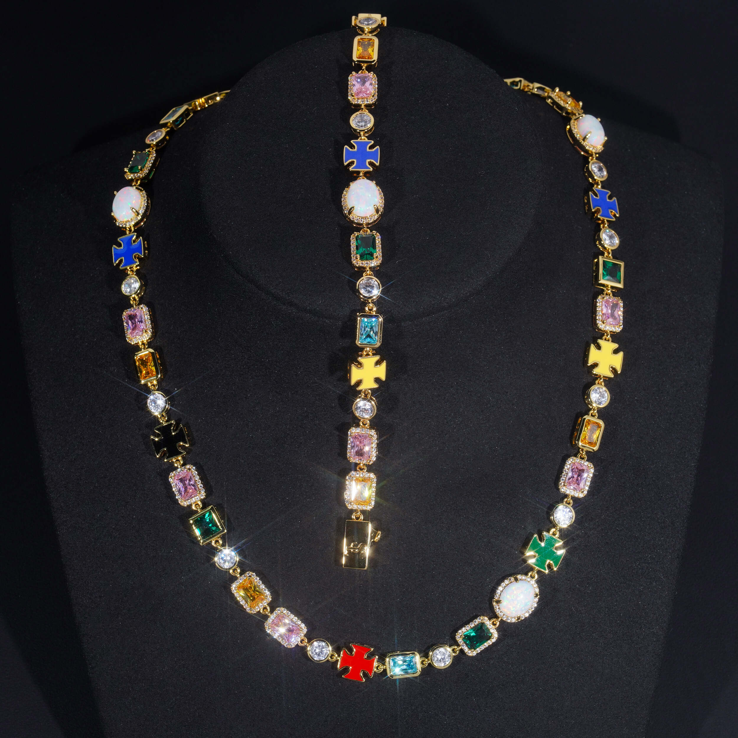 18K Gold Plated Multi Color Men Gemstone Bracelet