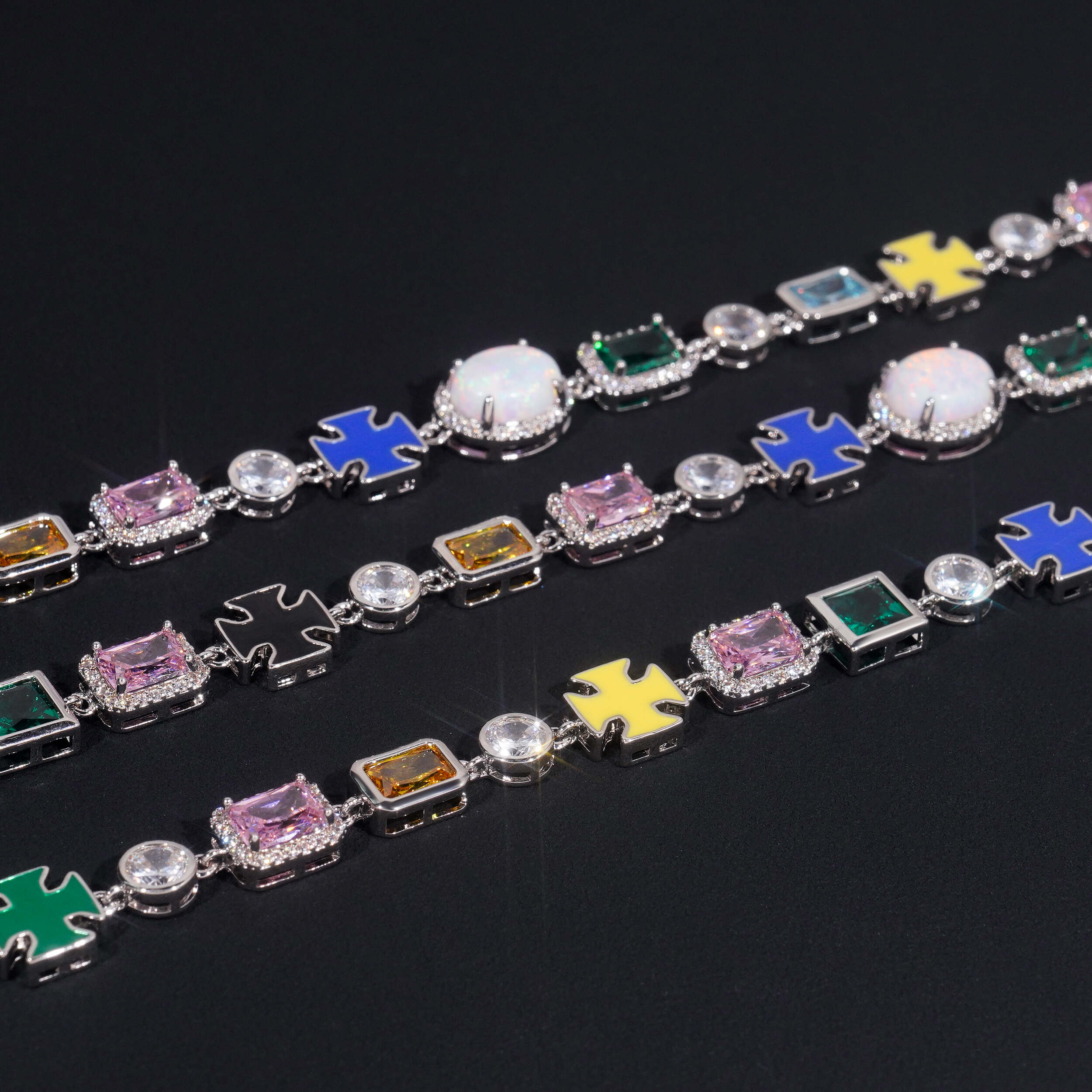 10MM Width Mix Color Cubic Zirconia Mix Opal Men Tennis Necklace