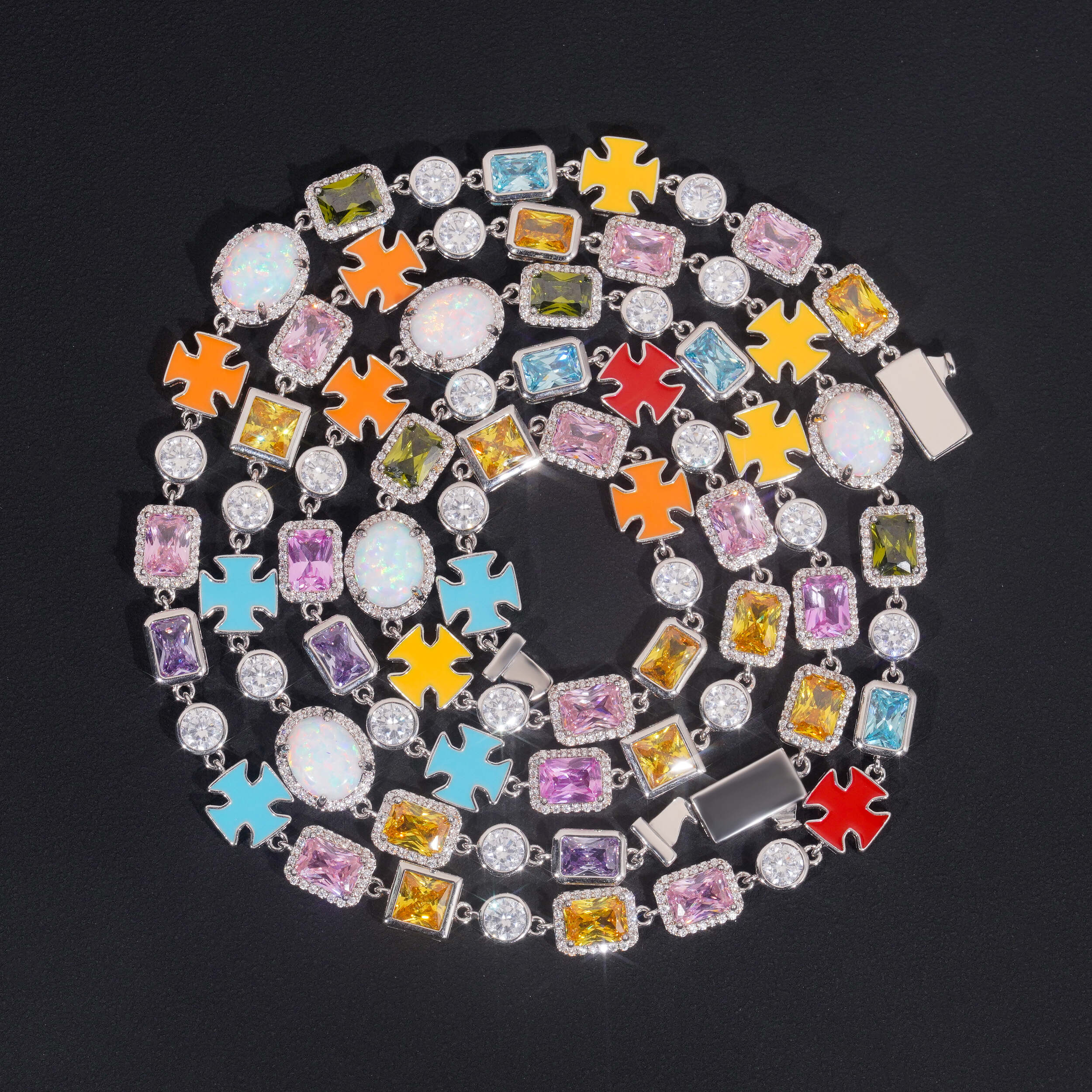 10MM Width Mix Color Cubic Zirconia Mix Opal Men Tennis Necklace