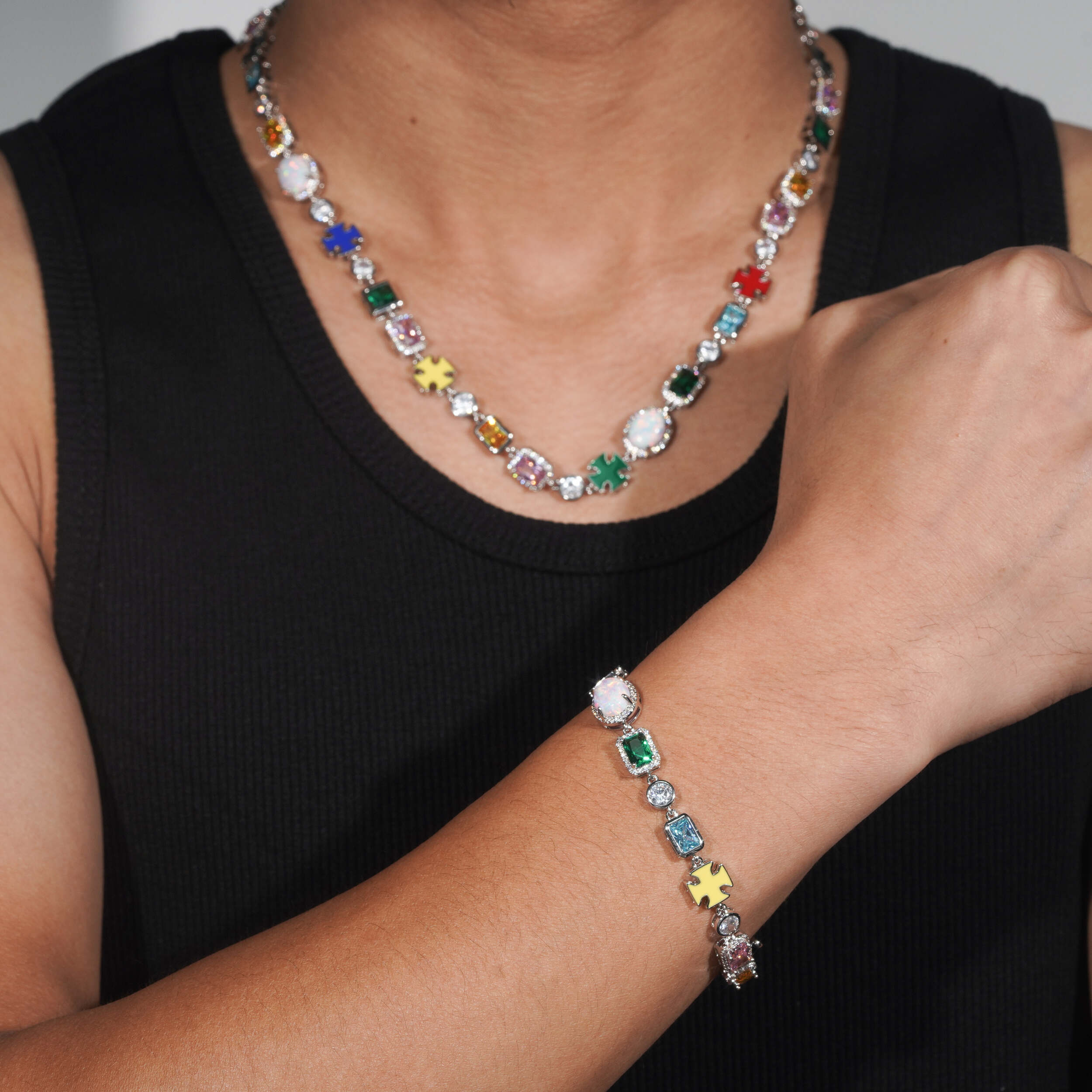 18K Gold Plated Multi Color Men Gemstone Bracelet