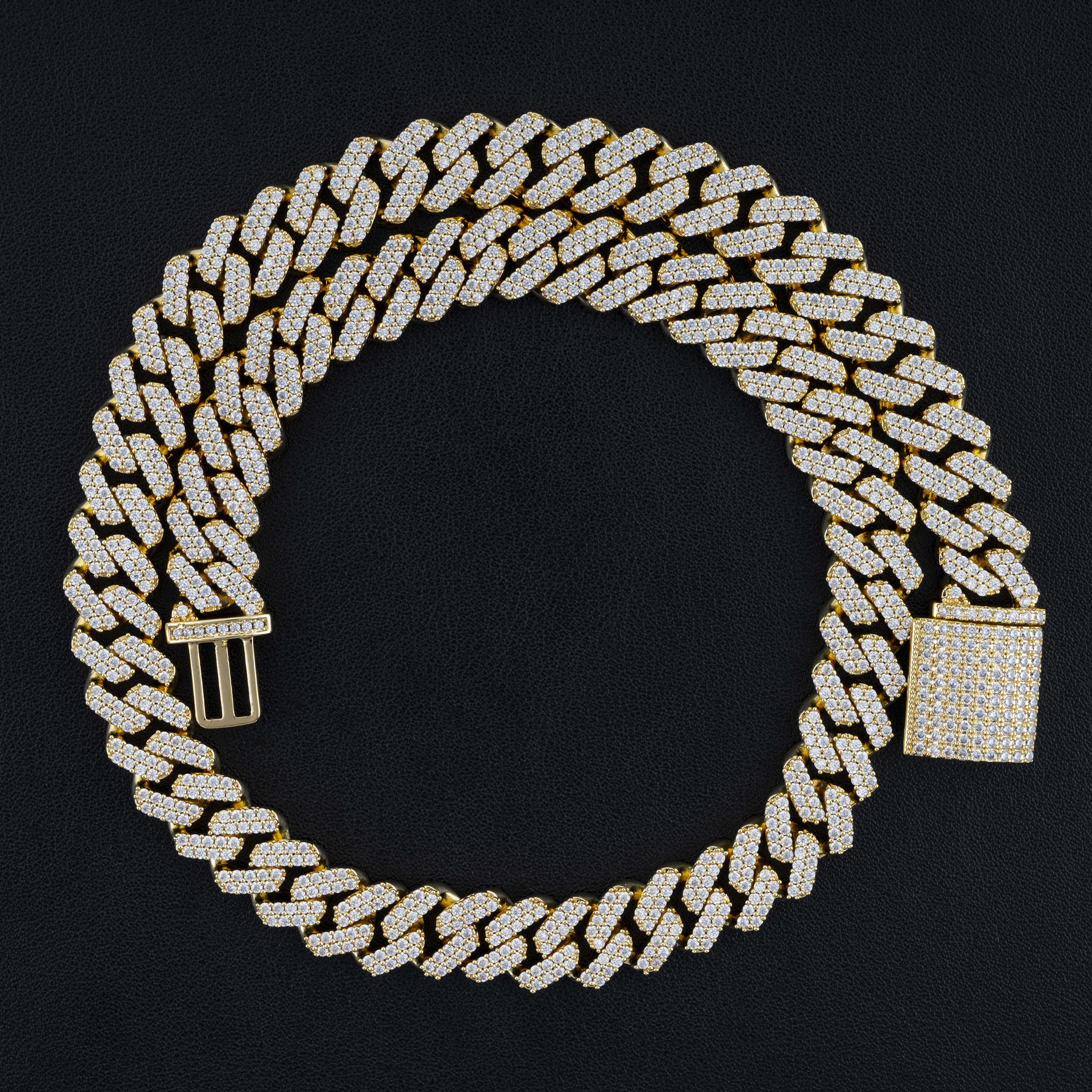 13MM Two Rows Gold Cuban Link Chain Necklace For Men
