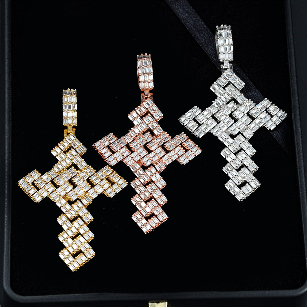 Baguette Cut Cz Cubic Zirconia Cross Pendant