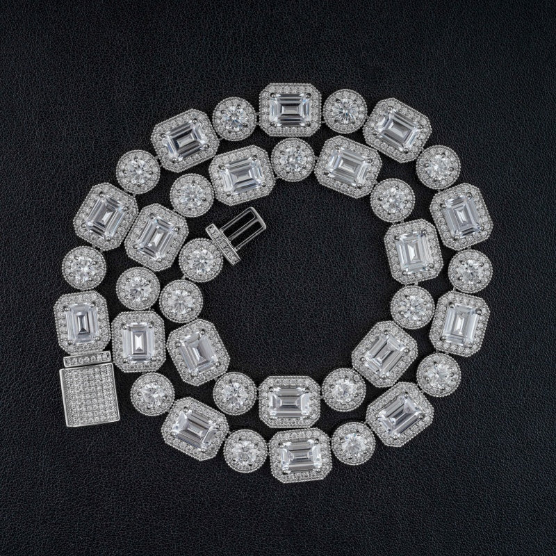 Round Mix Emerald Cut Iced Out Men Tennis Chain Necklace