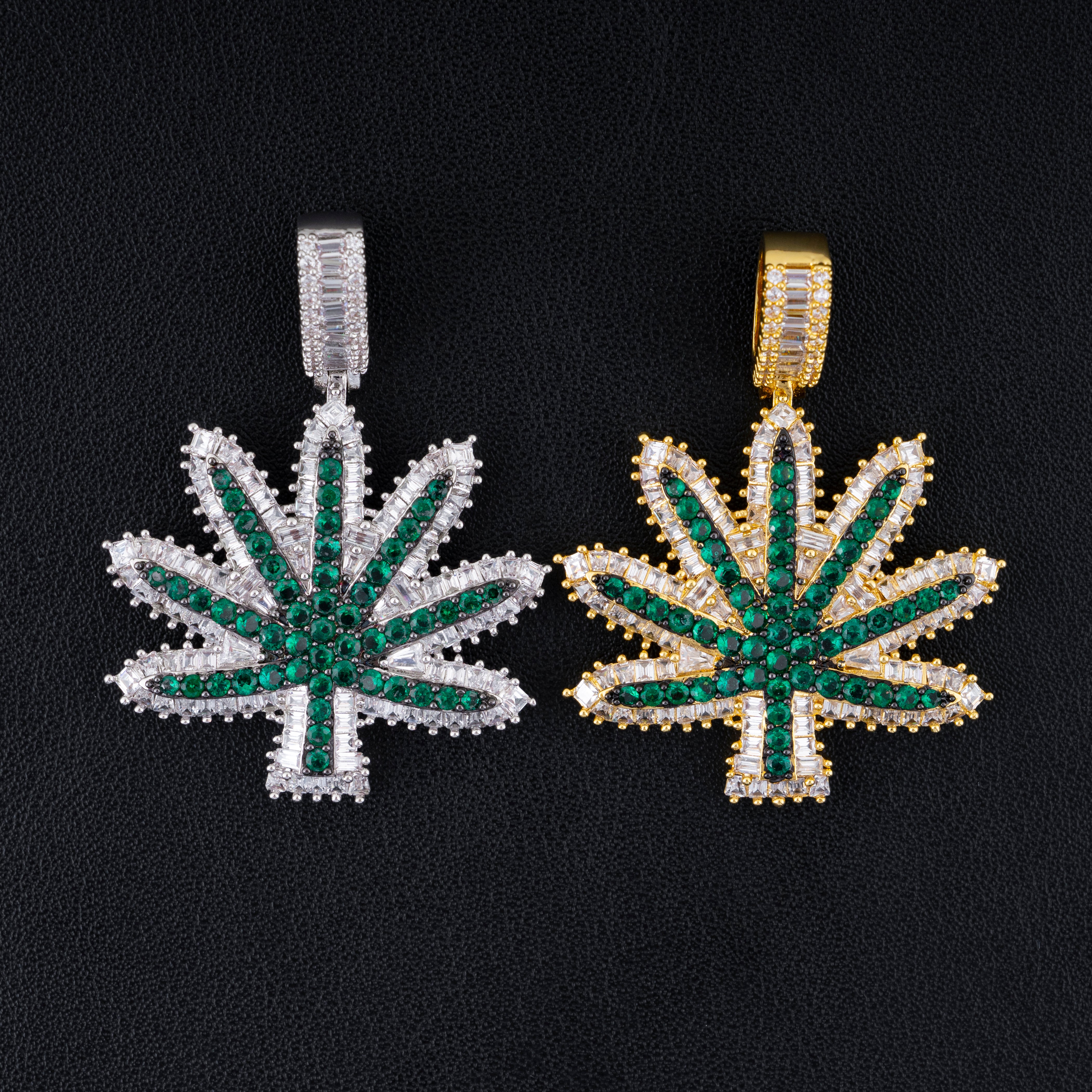 Micro Pave Hip Hop Iced Out Cz Leaf Pendant