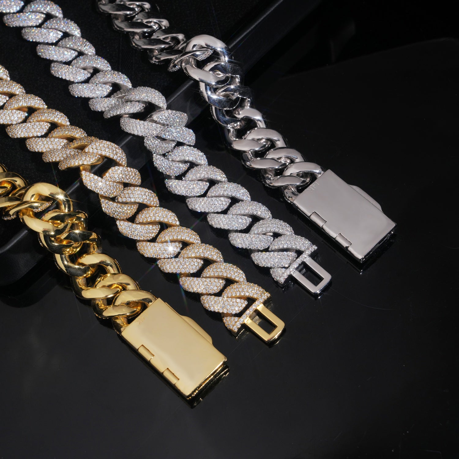 18K Gold 20MM Flower Setting Miami Cuban Link Chain Necklace