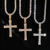 Classic Baguette Cut Cz Diamond Cross Pendant Charm Unisex