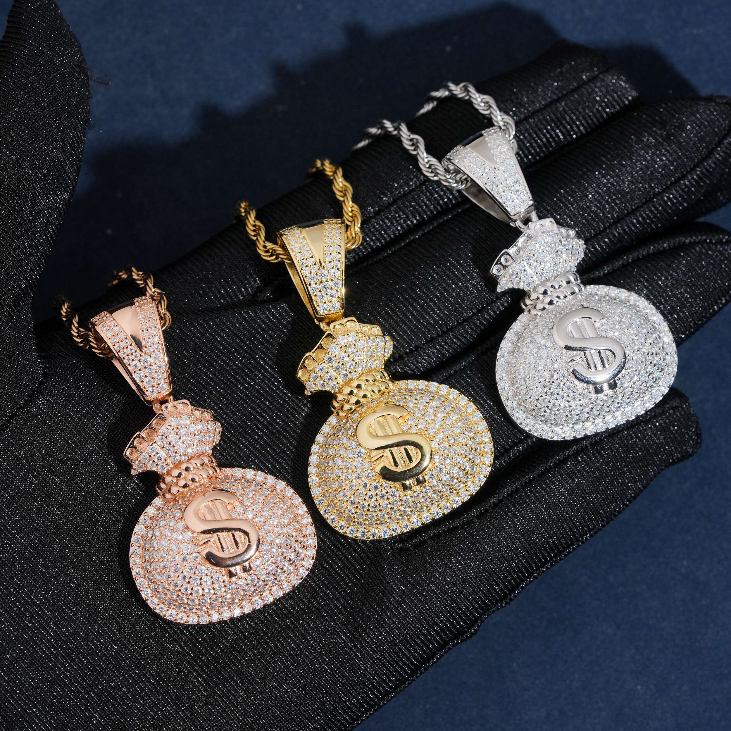 Stylish Men Jewelry Iced Out Money Bag Charm Pendant