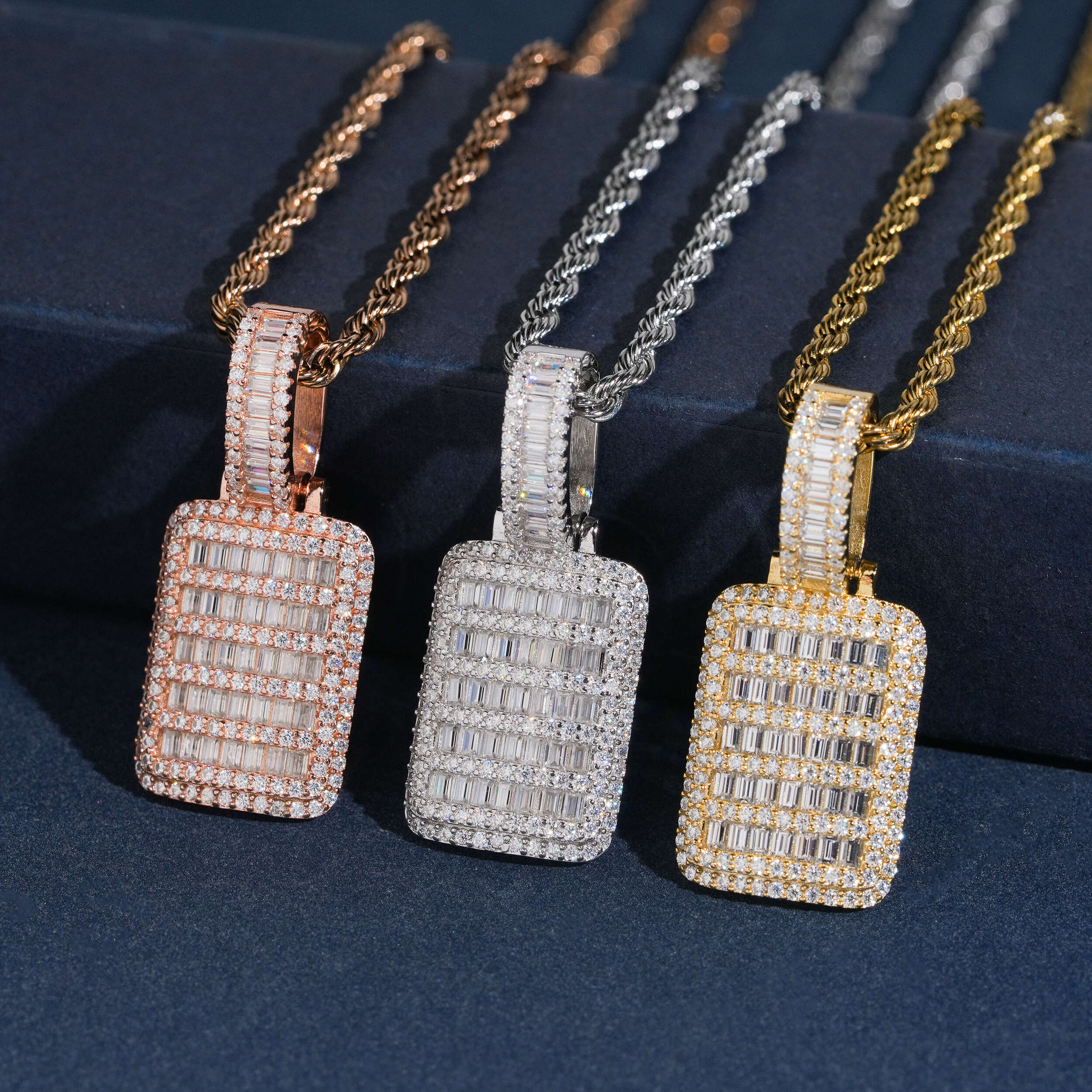 Baguette Cut Cubic Zirconia Dog Tag Pendant