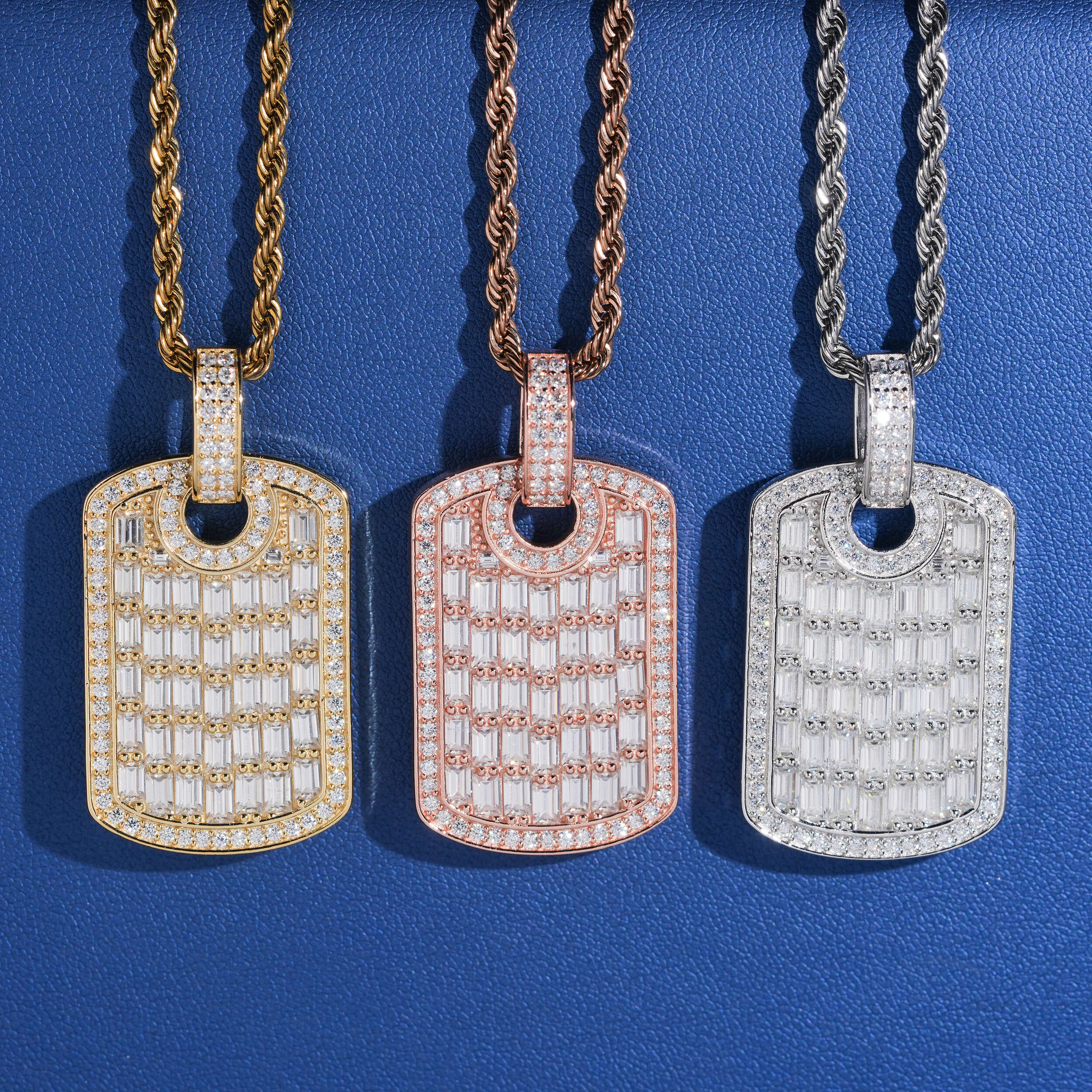 Baguette Diamond Cz Cubic Zirconia Dog Tag Pendant For Men