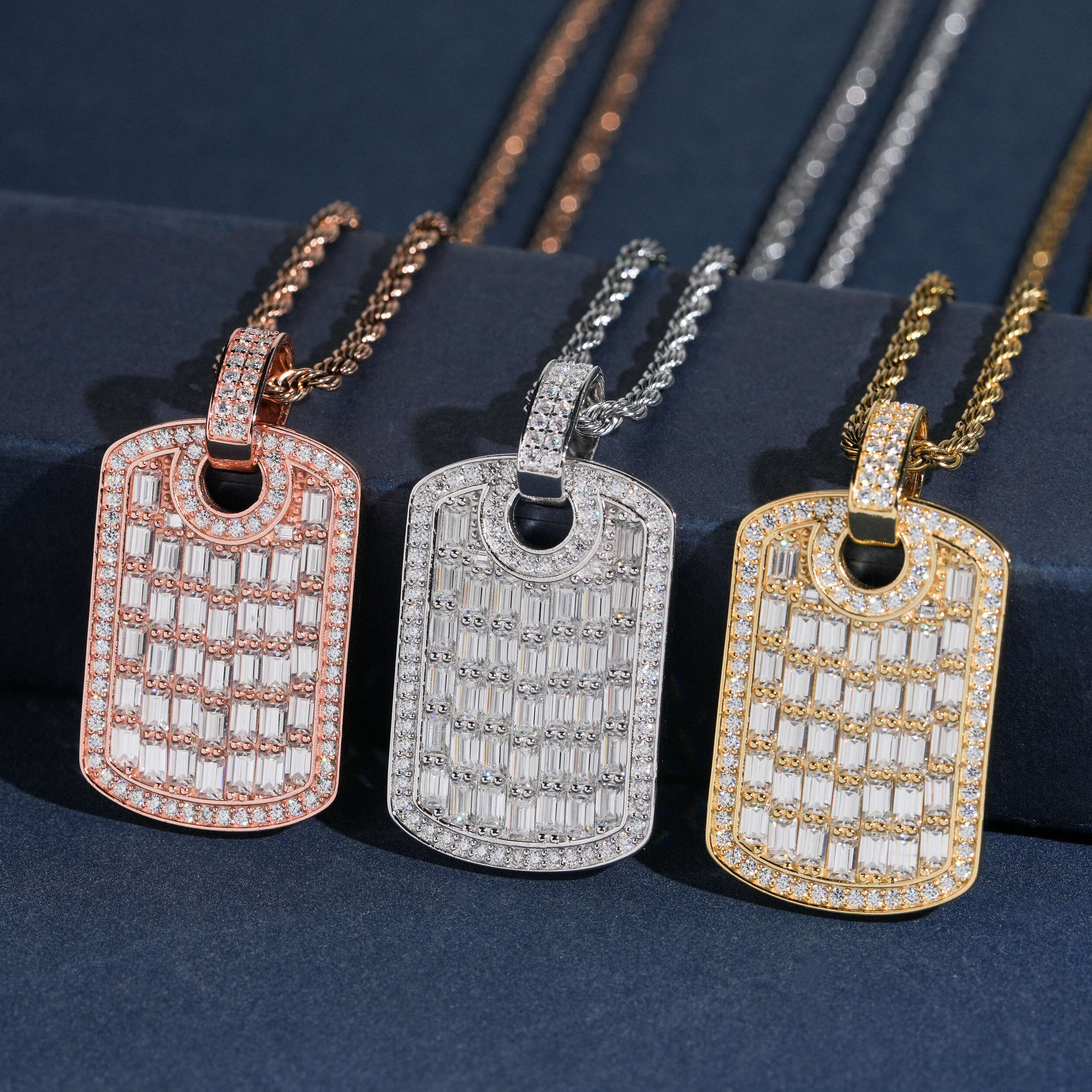 Baguette Diamond Cz Cubic Zirconia Dog Tag Pendant For Men