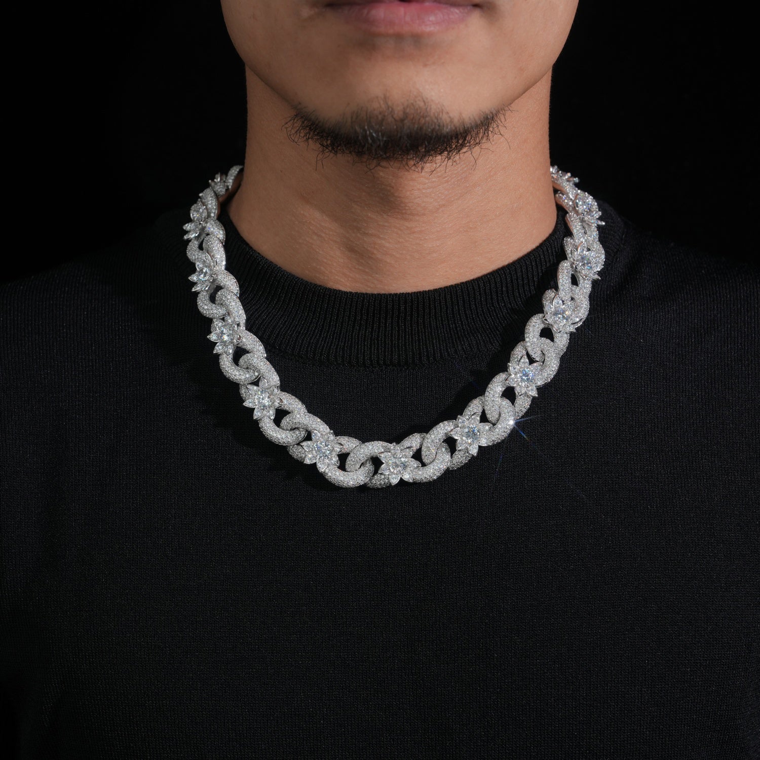 Iced Out Hip Hop 18MM Flower Infinity Link Chain Necklace