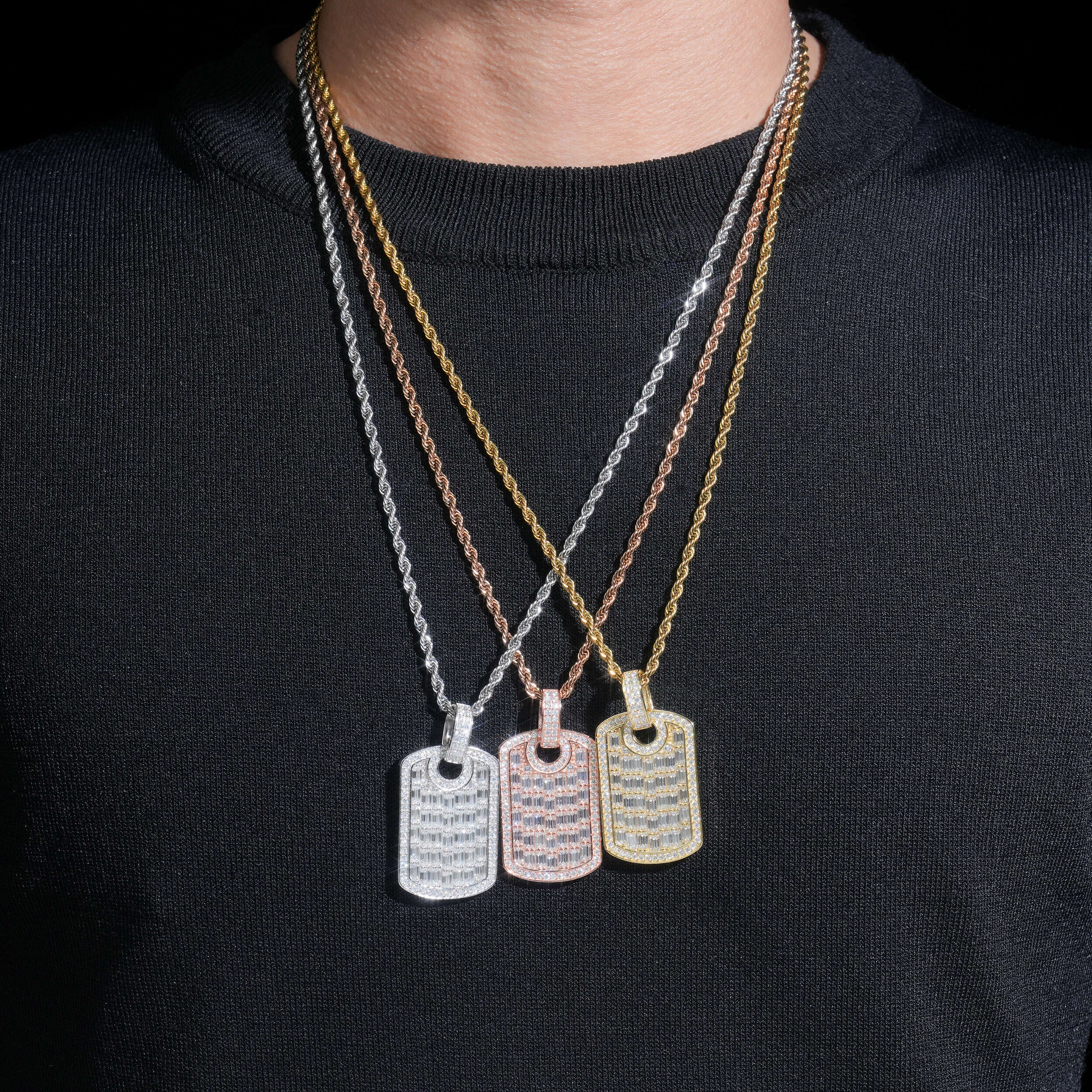 Baguette Diamond Cz Cubic Zirconia Dog Tag Pendant For Men