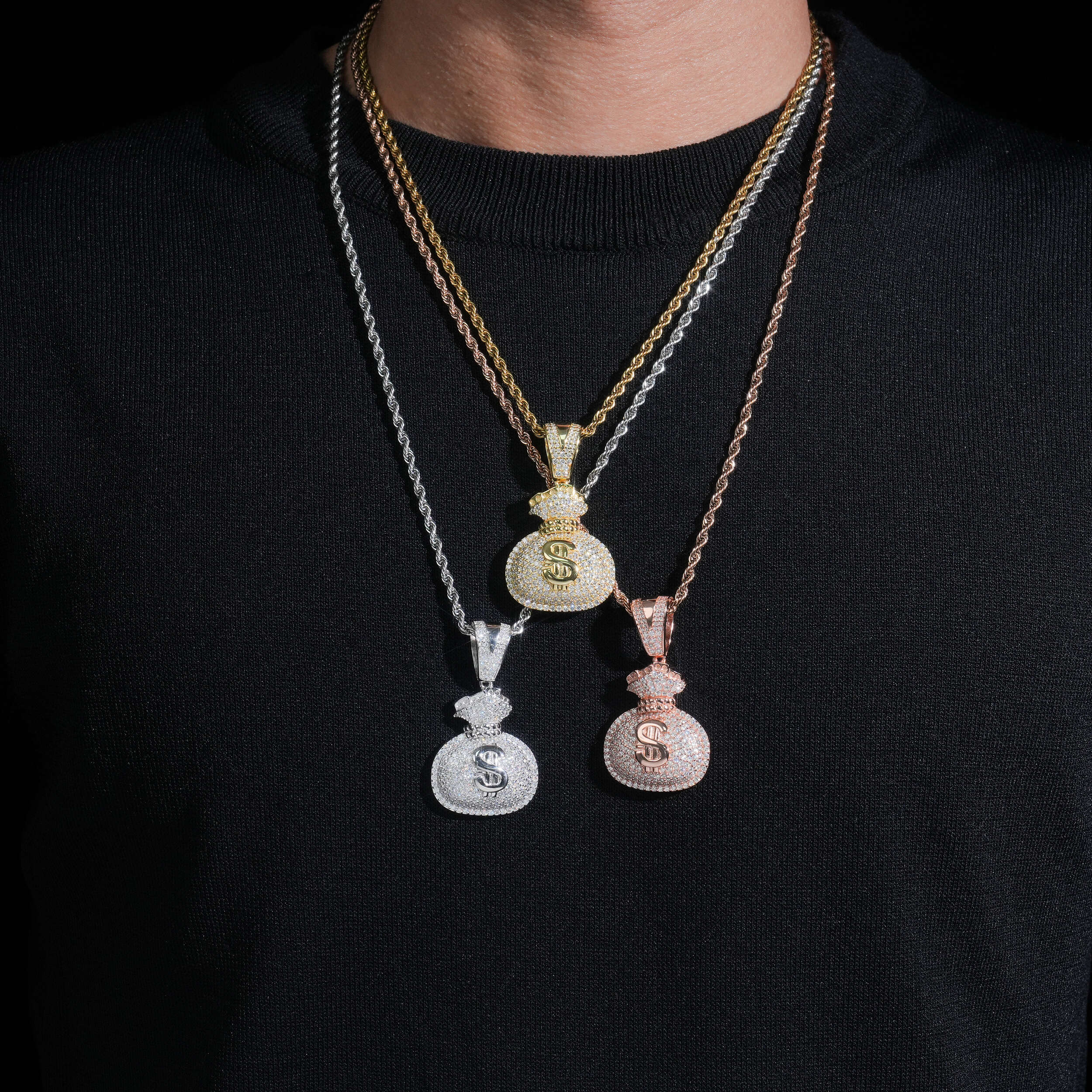 Stylish Men Jewelry Iced Out Money Bag Charm Pendant