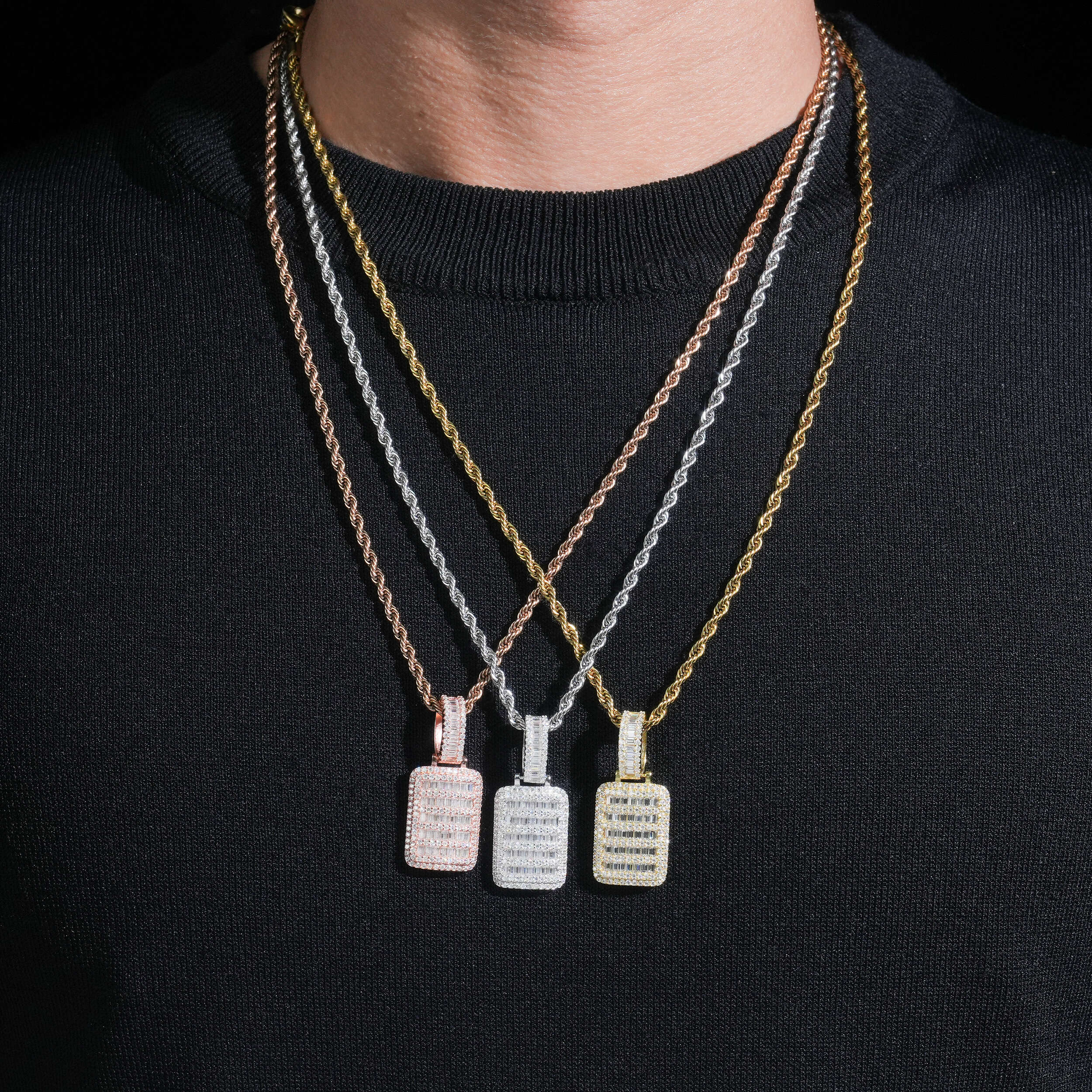 Baguette Cut Cubic Zirconia Dog Tag Pendant